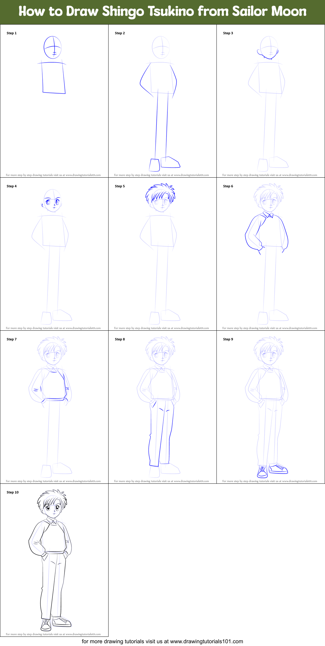How to Draw Shingo Tsukino from Sailor Moon Printable Step by Step