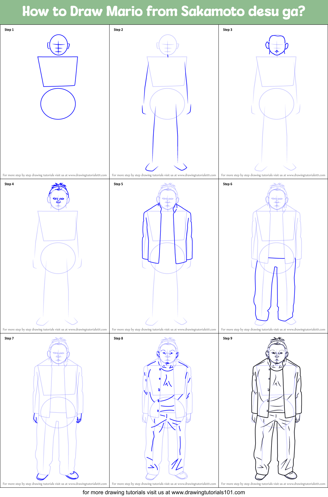 How to Draw Mario from Sakamoto desu ga? Printable Step by Step