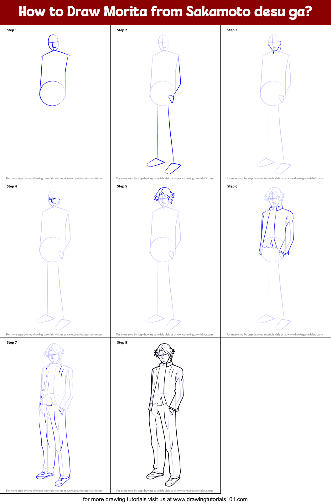 How to Draw Morita from Sakamoto desu ga? Printable Step by Step