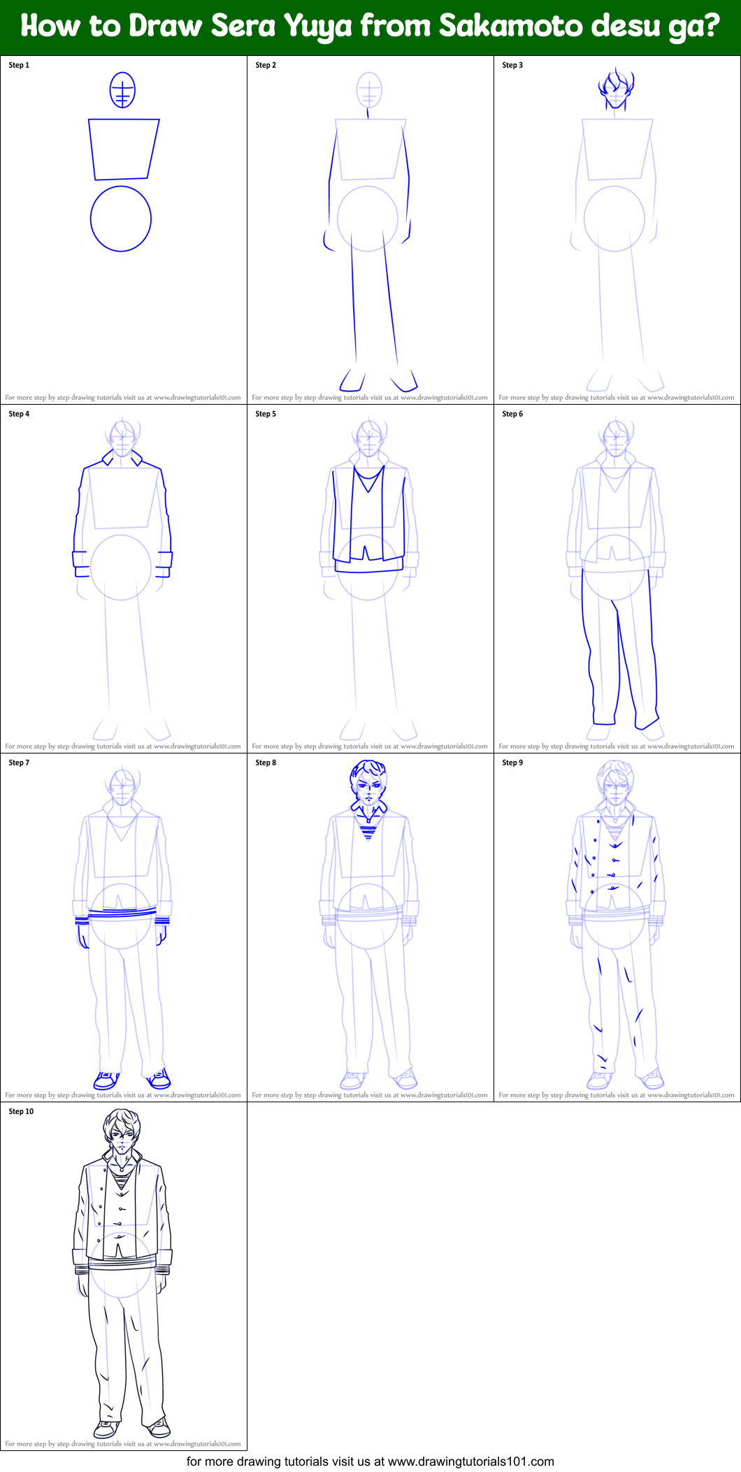 How to Draw Sera Yuya from Sakamoto desu ga? Printable Step by Step