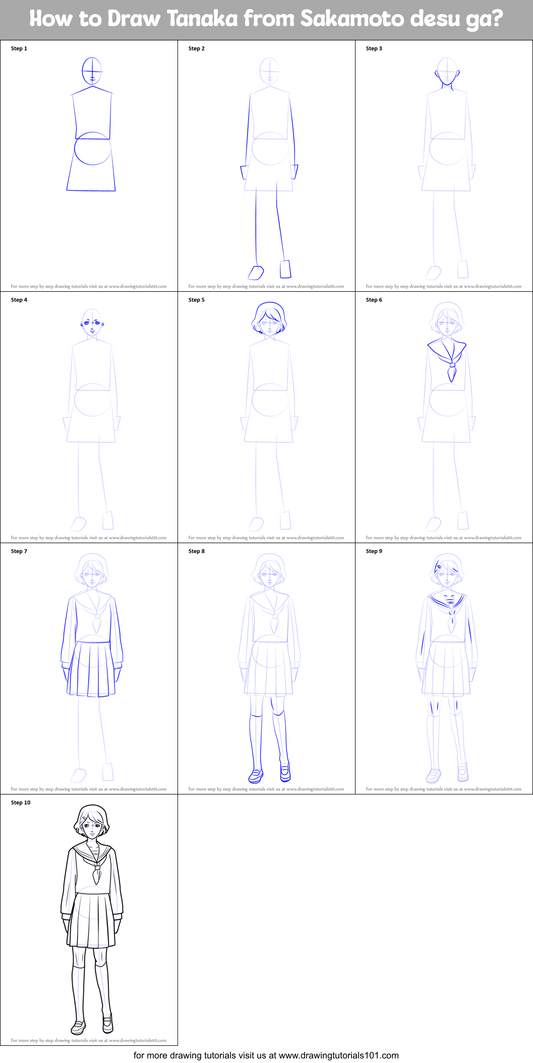 How to Draw Tanaka from Sakamoto desu ga? Printable Step by Step