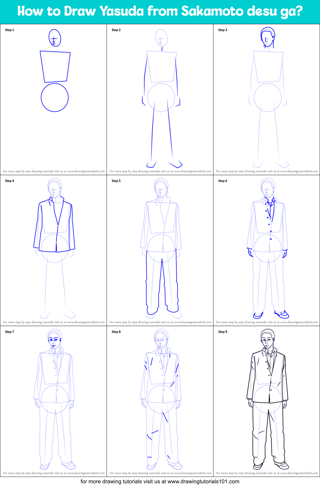 How to Draw Yasuda from Sakamoto desu ga? Printable Step by Step