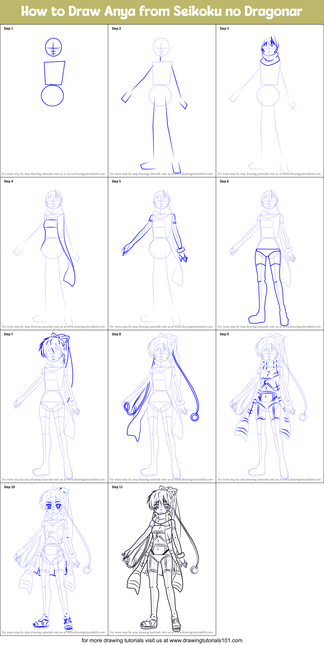 How to Draw Anya from Seikoku no Dragonar Printable Step by Step