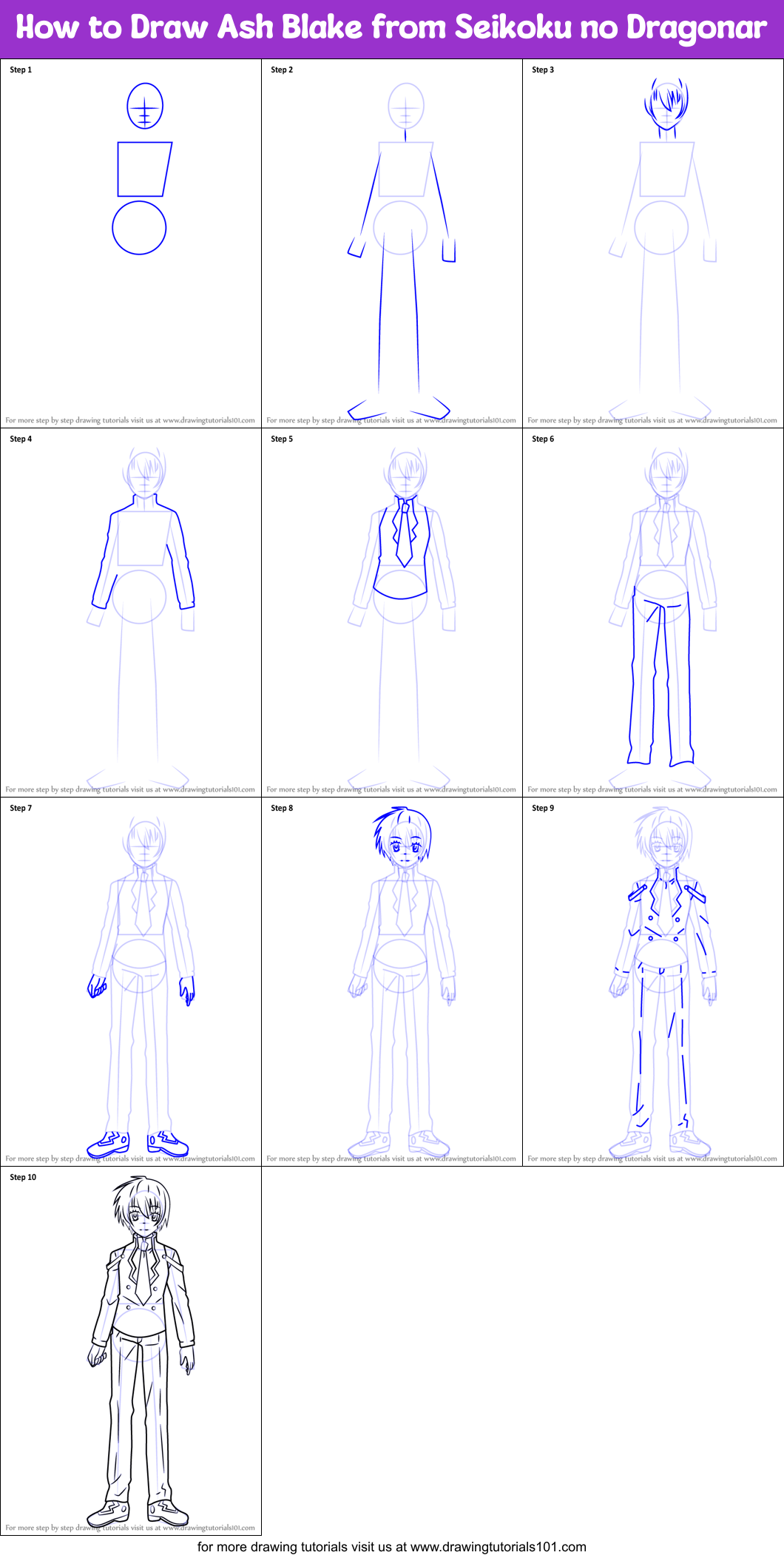 How to Draw Ash Blake from Seikoku no Dragonar Printable Step by Step