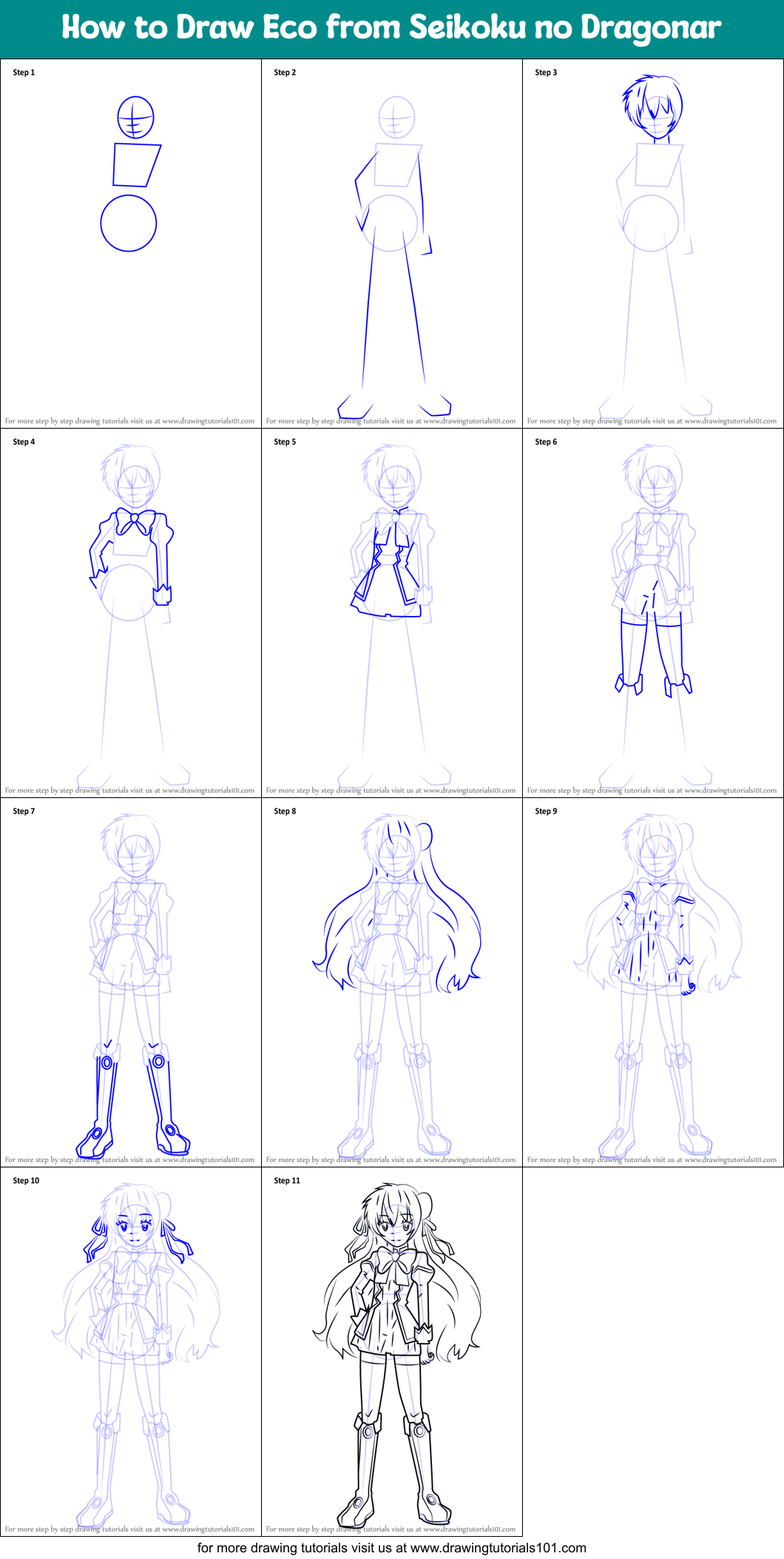 How to Draw Eco from Seikoku no Dragonar Printable Step by Step