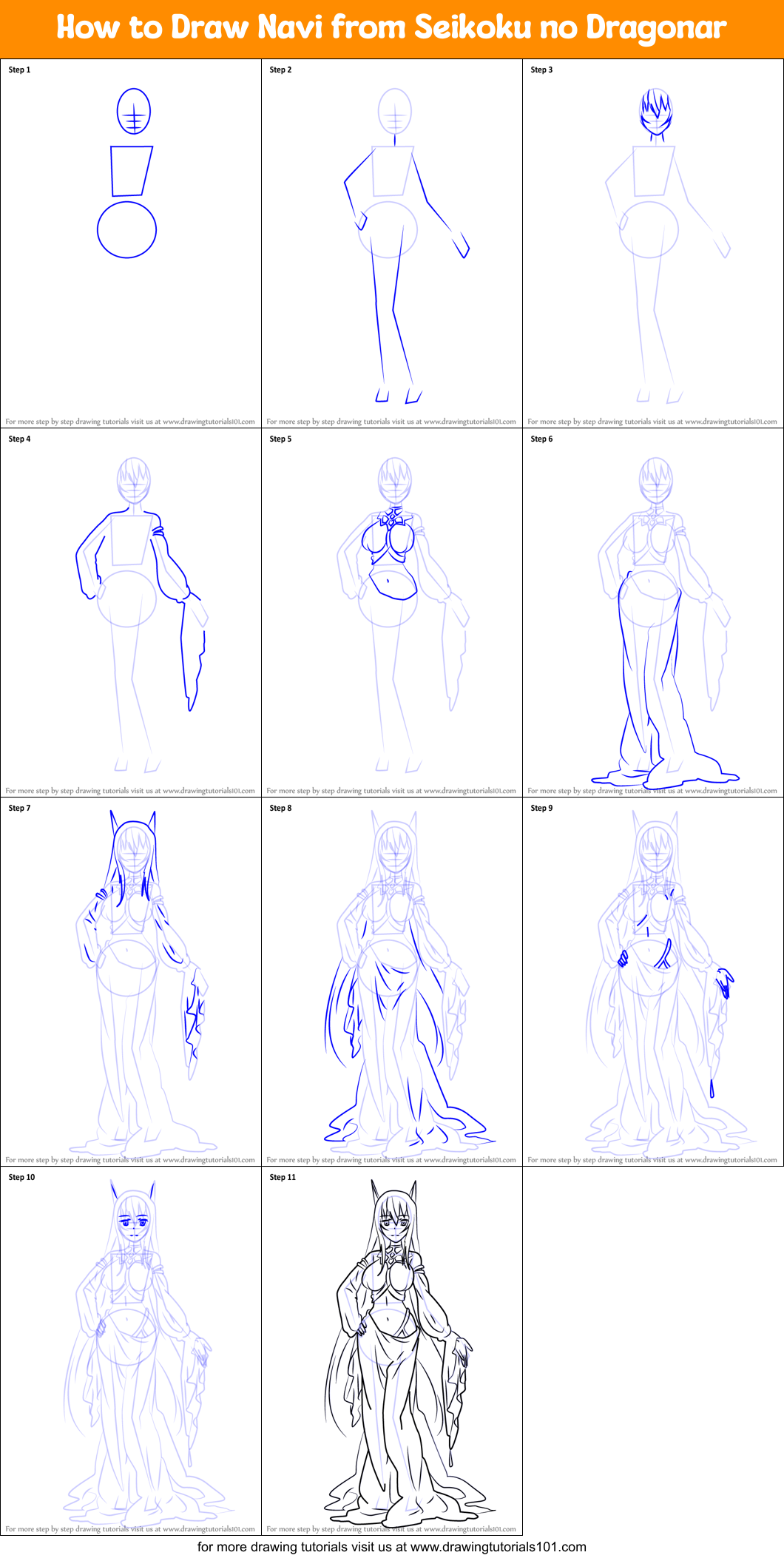 How to Draw Navi from Seikoku no Dragonar Printable Step by Step