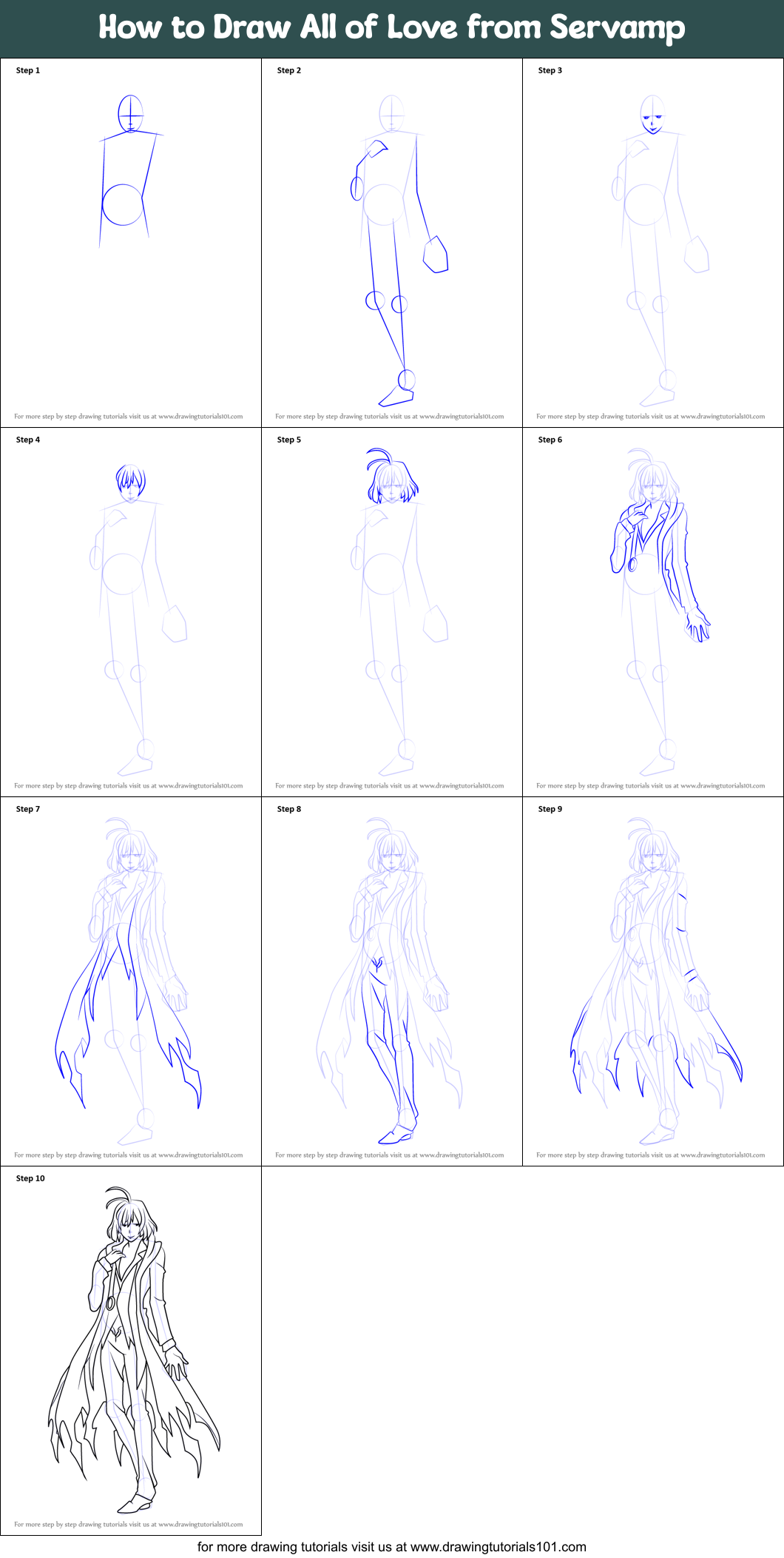 How to Draw All of Love from Servamp Printable Step by Step
