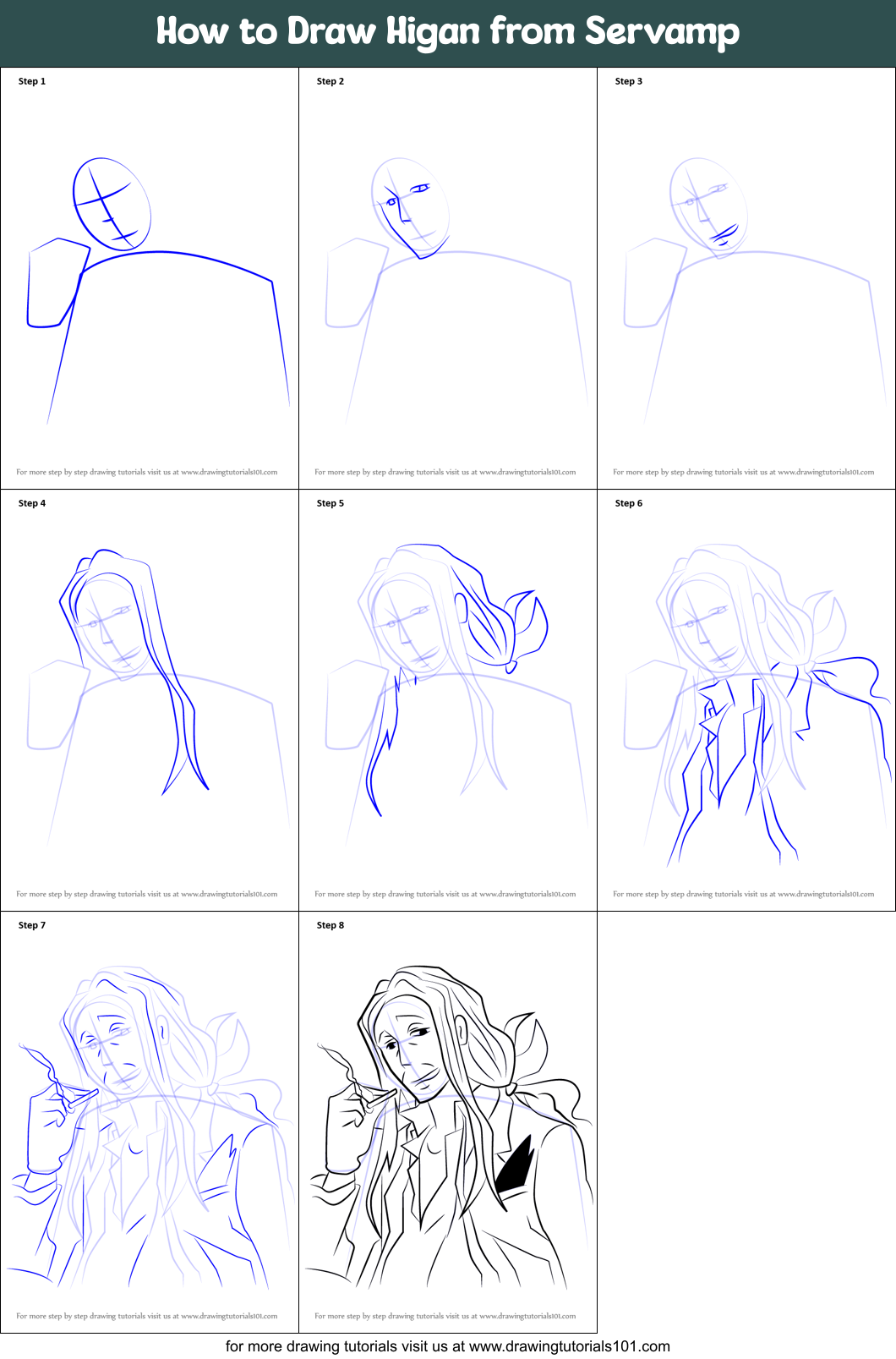 How to Draw Higan from Servamp Printable Step by Step