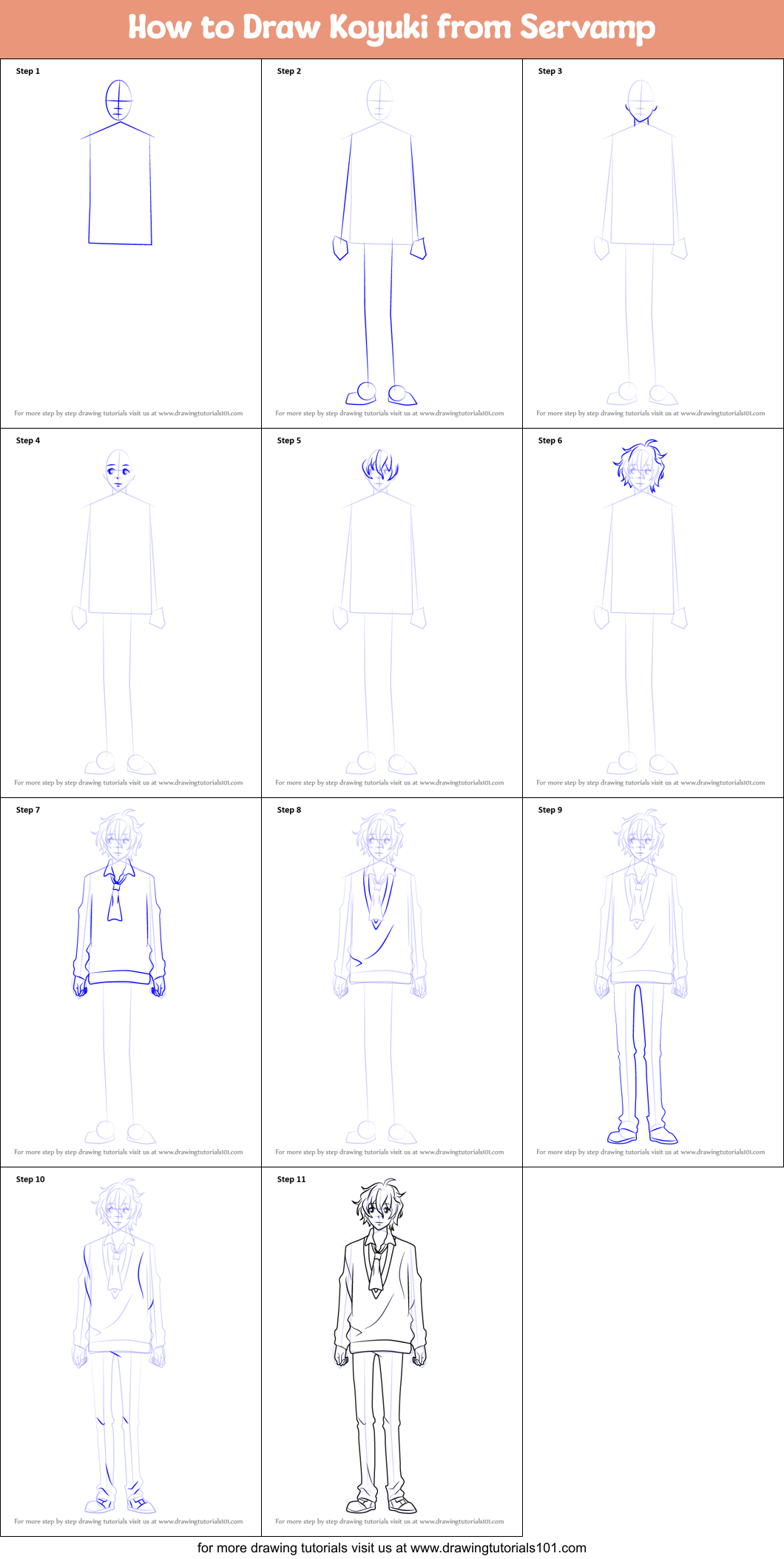 How to Draw Koyuki from Servamp Printable Step by Step