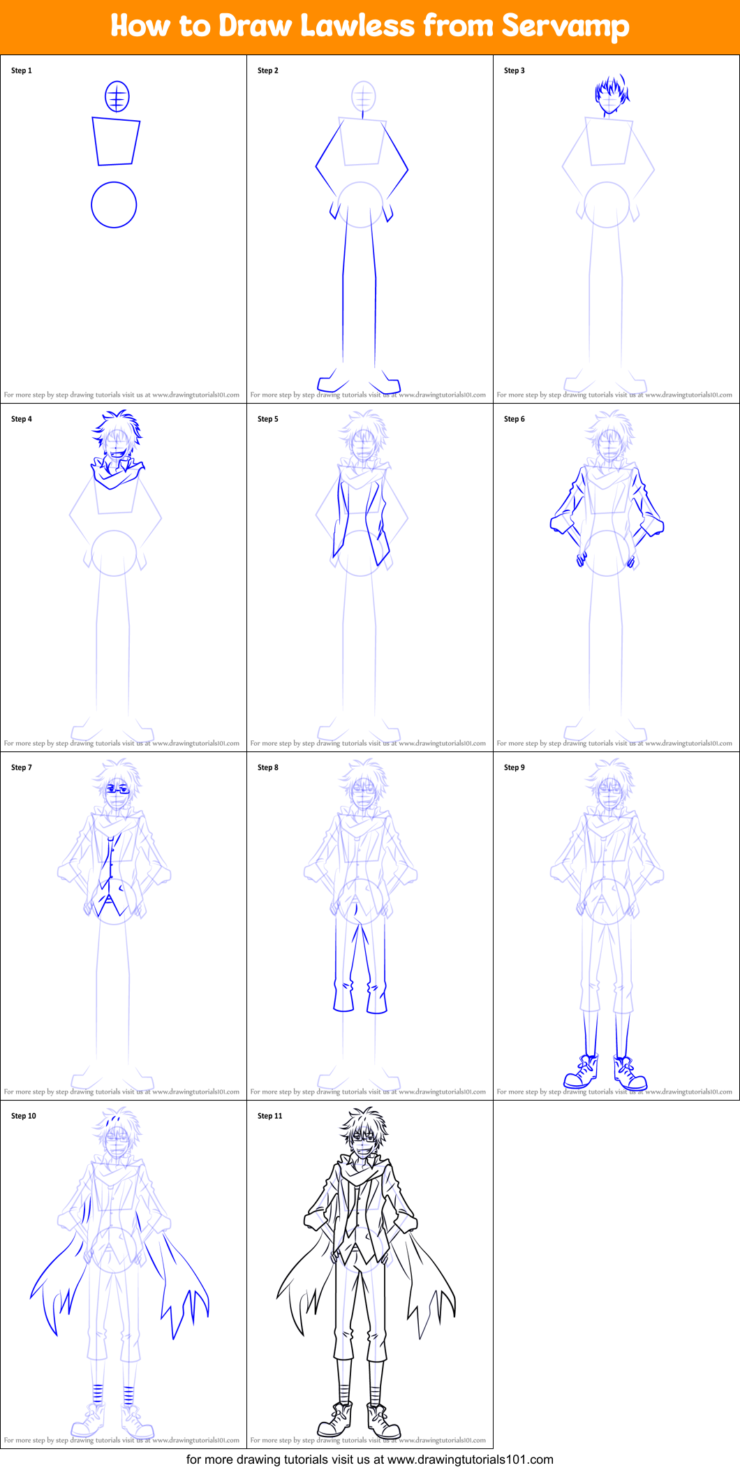 How to Draw Lawless from Servamp Printable Step by Step