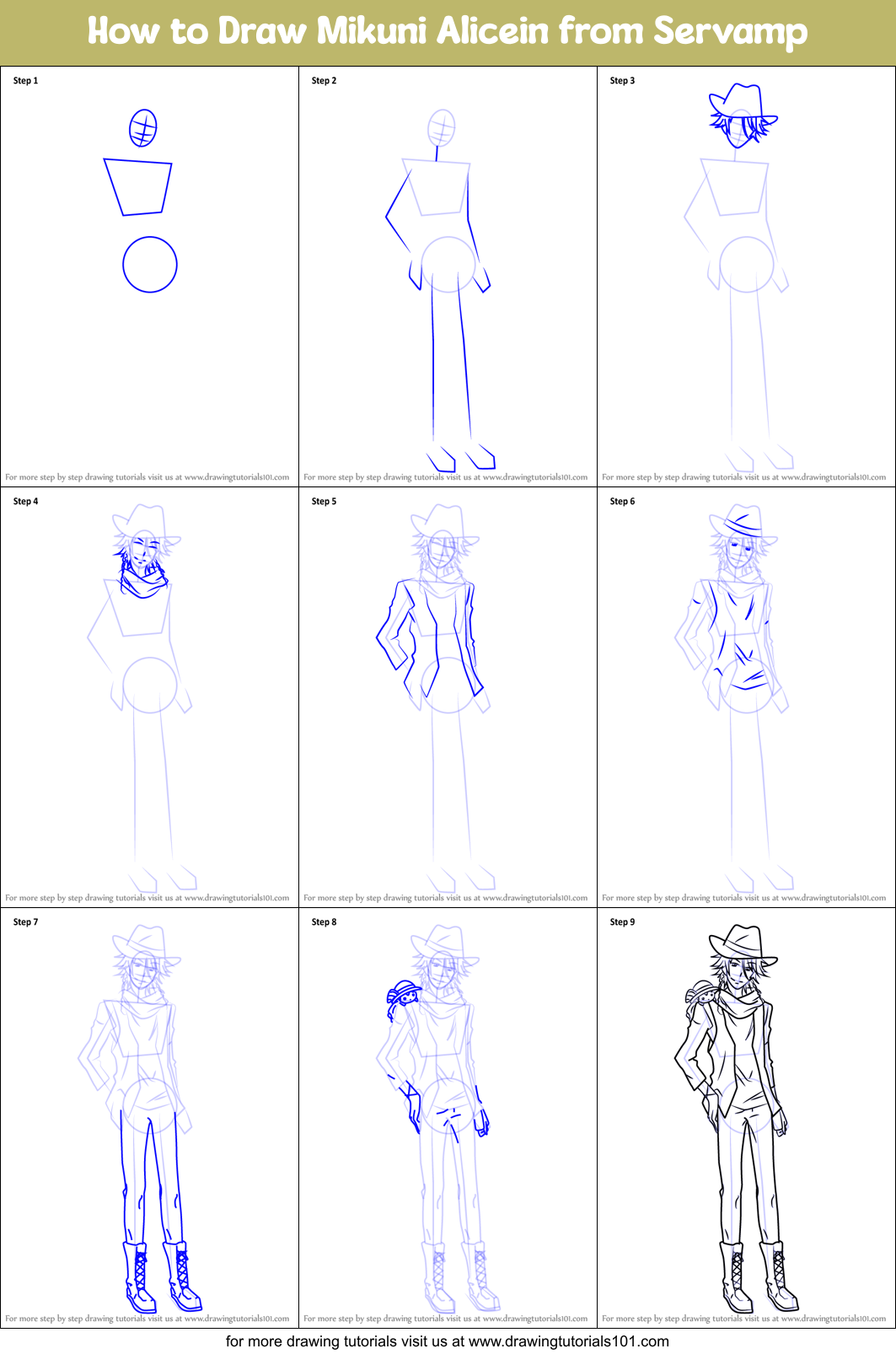 How to Draw Mikuni Alicein from Servamp Printable Step by Step