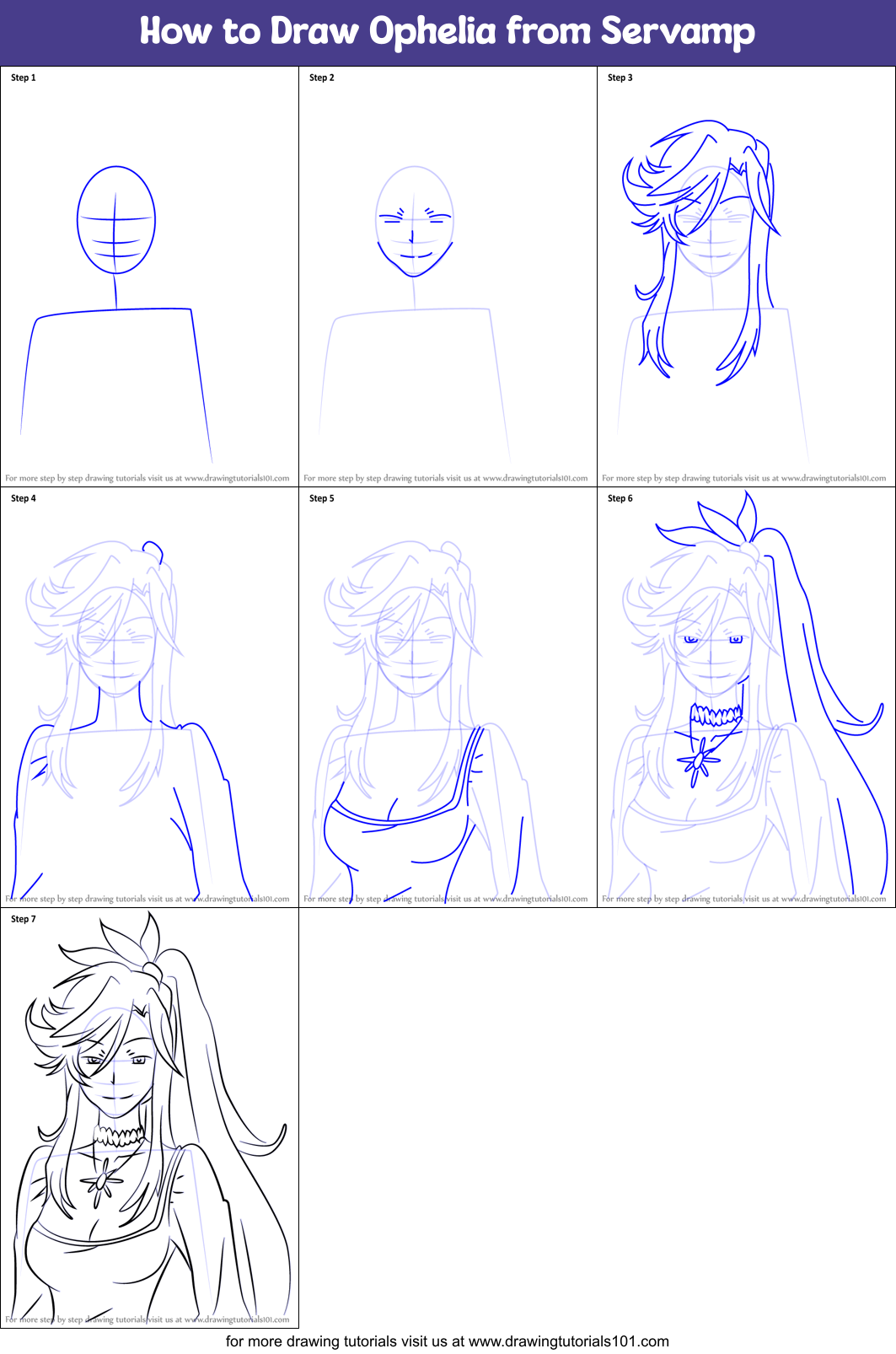 How to Draw Ophelia from Servamp Printable Step by Step