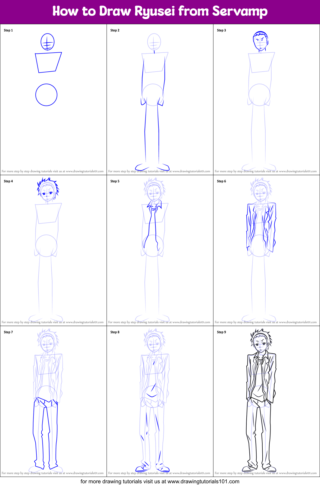 How to Draw Ryusei from Servamp Printable Step by Step