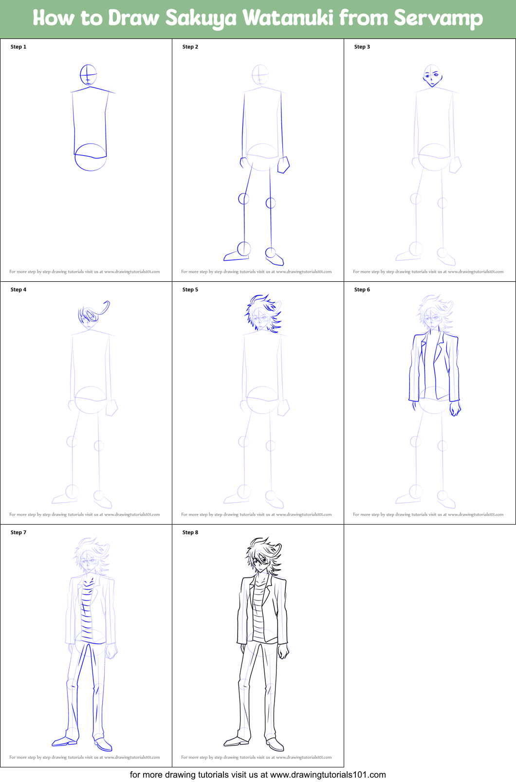 How to Draw Sakuya Watanuki from Servamp Printable Step by Step