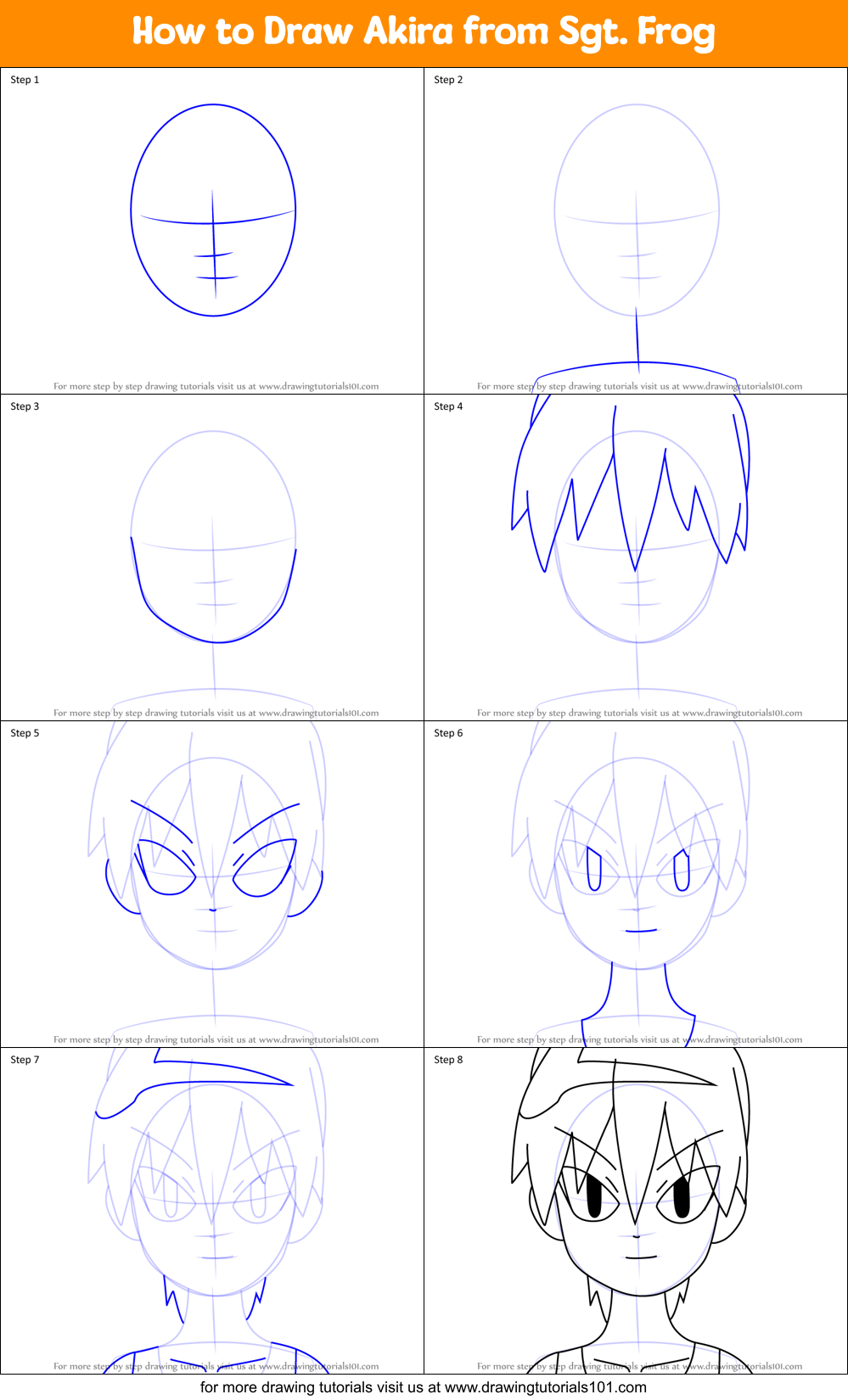 How to Draw Akira from Sgt. Frog Printable Step by Step