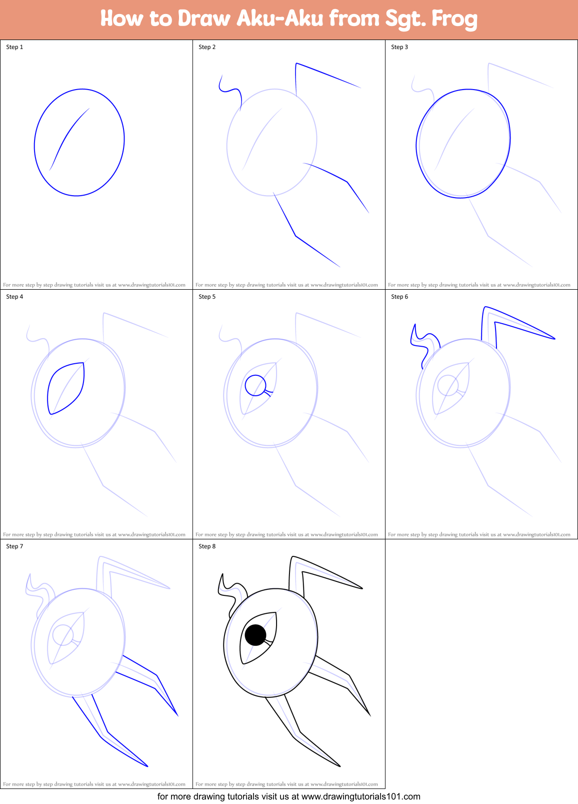 How to Draw Aku-Aku from Sgt. Frog Printable Step by Step