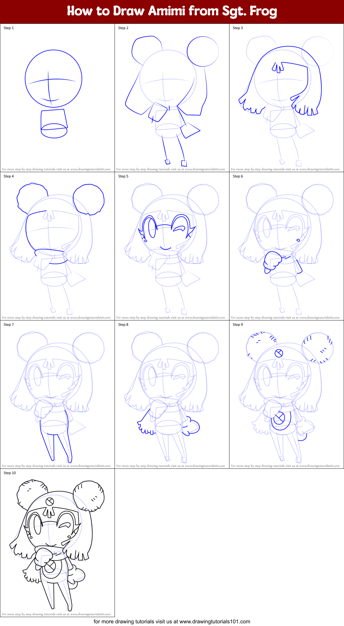 How to Draw Amimi from Sgt. Frog Printable Step by Step