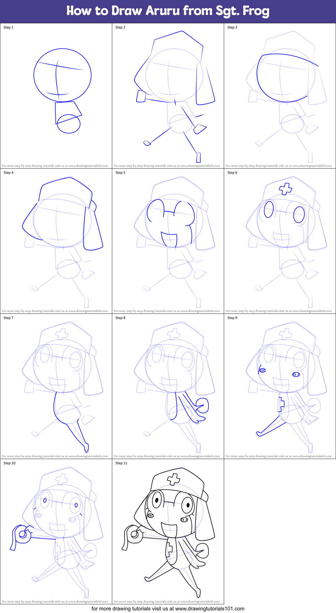 How to Draw Aruru from Sgt. Frog Printable Step by Step
