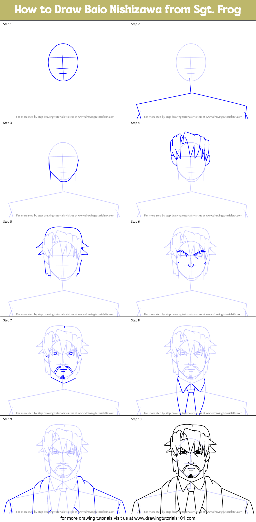 How to Draw Baio Nishizawa from Sgt. Frog Printable Step by Step