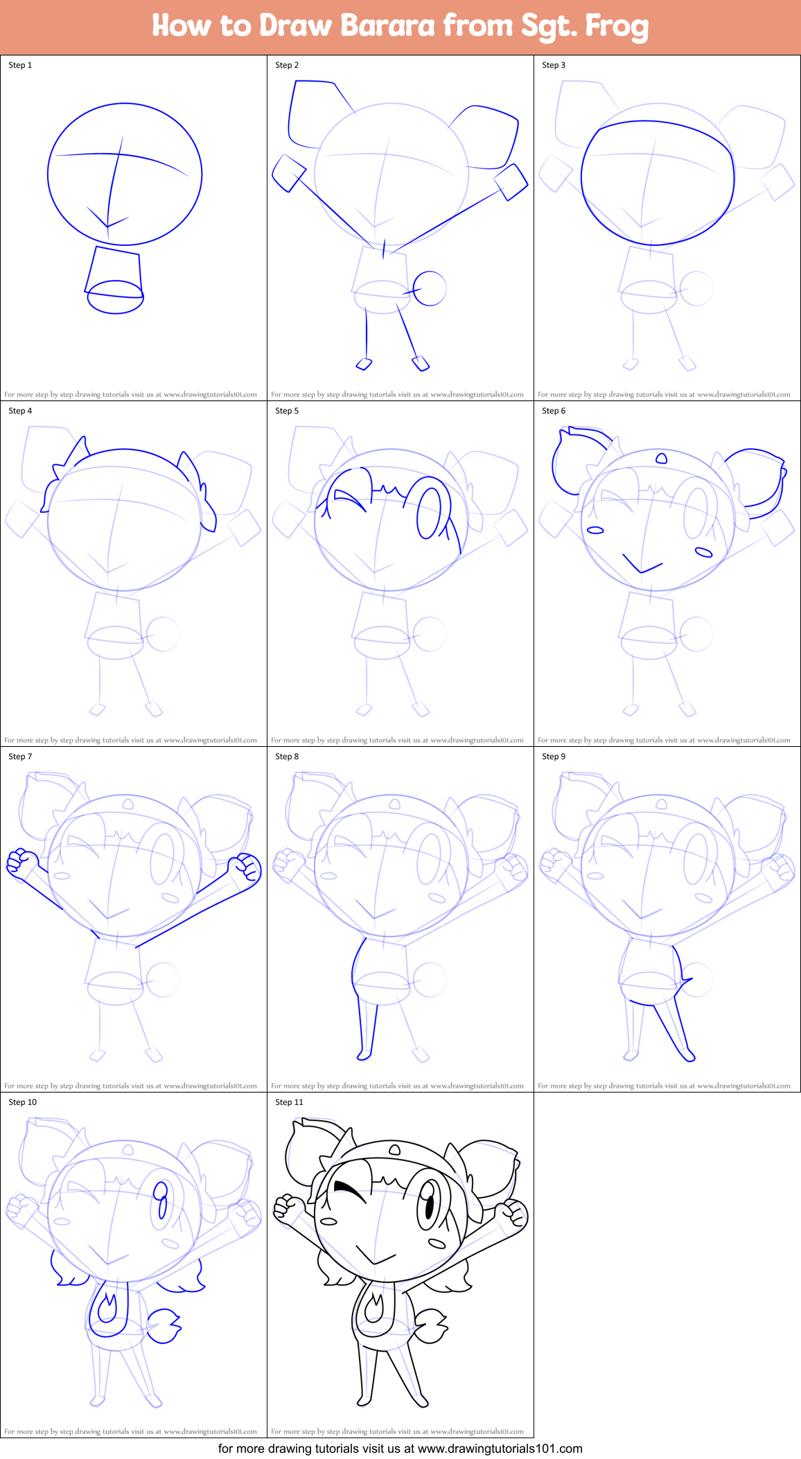 How to Draw Barara from Sgt. Frog Printable Step by Step