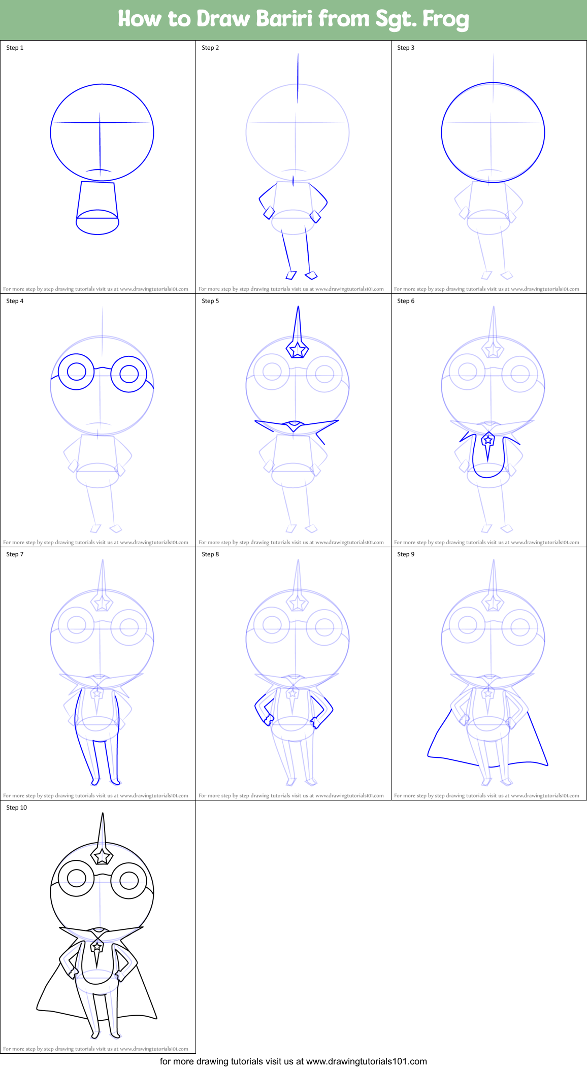 How to Draw Bariri from Sgt. Frog Printable Step by Step