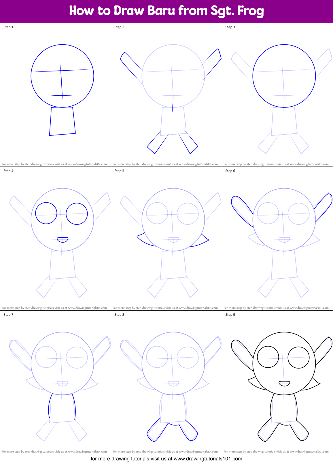 How to Draw Baru from Sgt. Frog Printable Step by Step