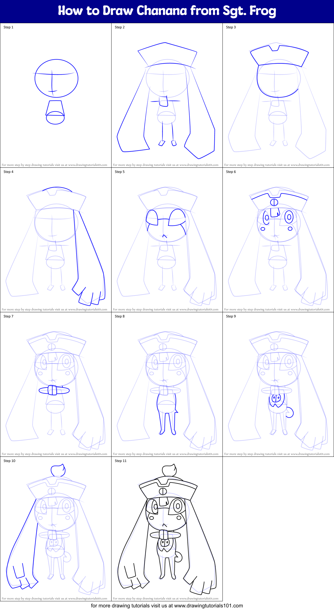 How to Draw Chanana from Sgt. Frog Printable Step by Step