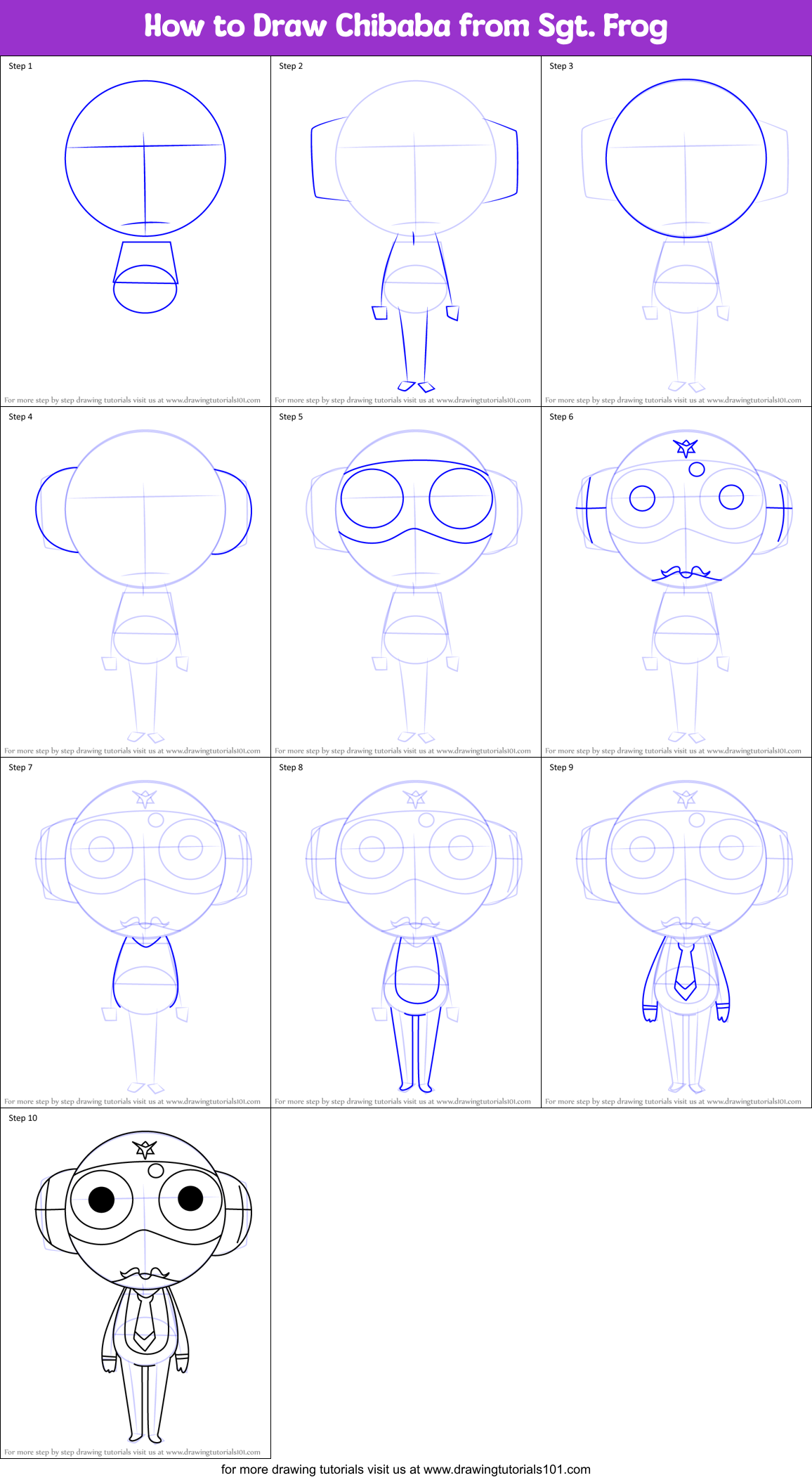 How to Draw Chibaba from Sgt. Frog Printable Step by Step