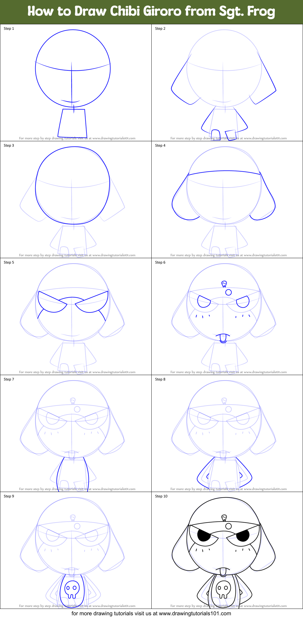 How to Draw Chibi Giroro from Sgt. Frog Printable Step by Step