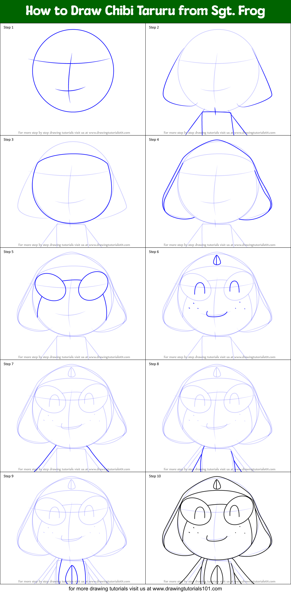 How to Draw Chibi Taruru from Sgt. Frog Printable Step by Step