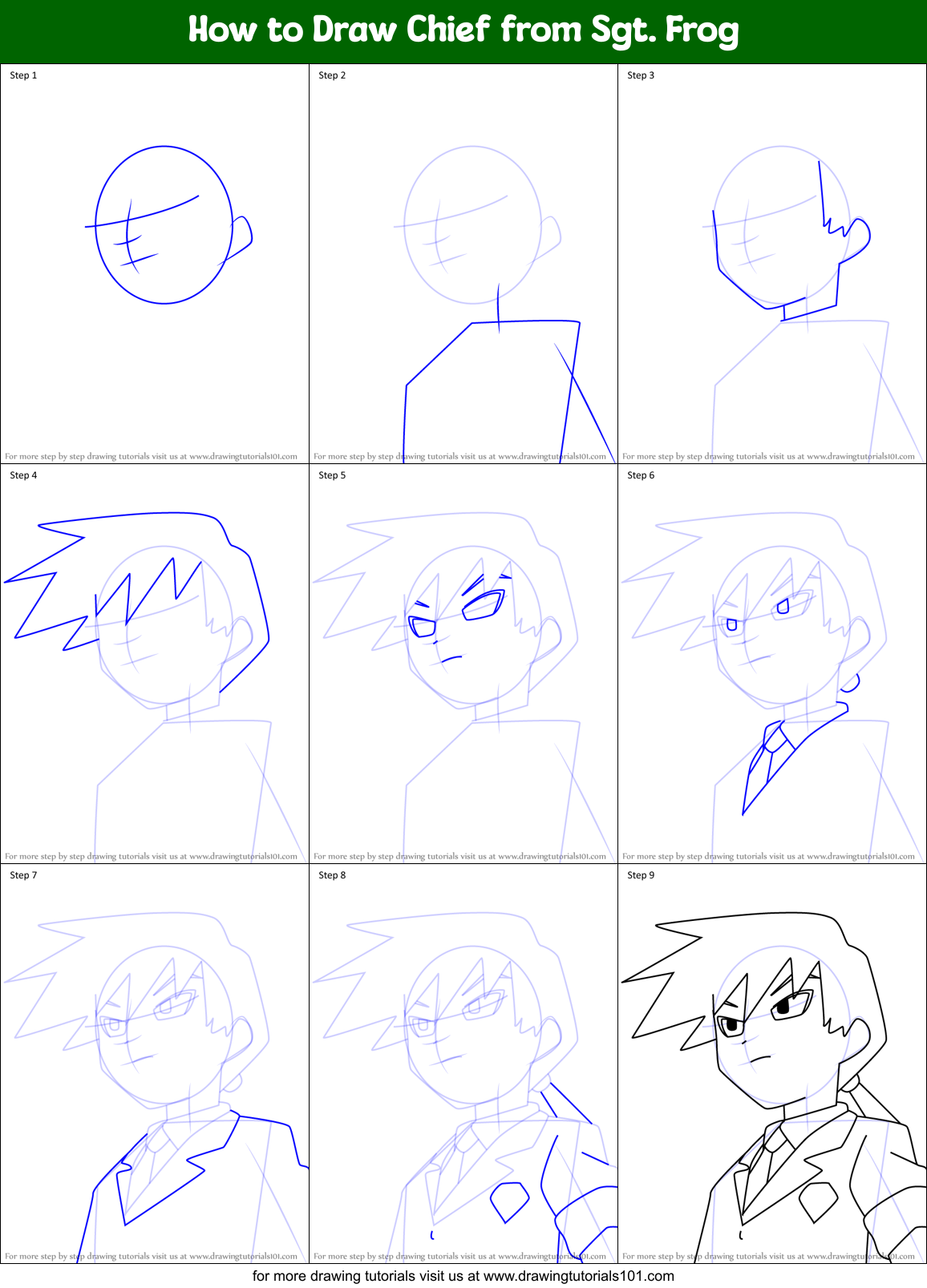 How to Draw Chief from Sgt. Frog Printable Step by Step