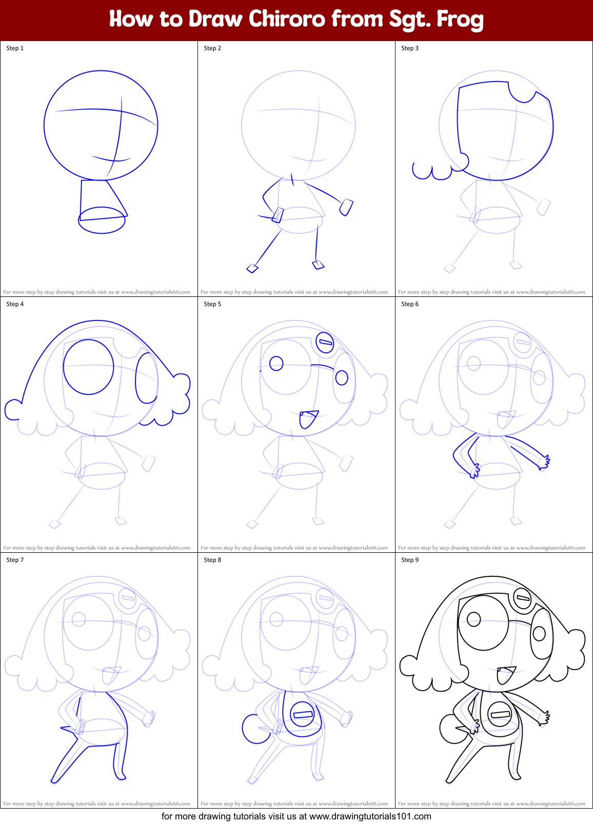How to Draw Chiroro from Sgt. Frog Printable Step by Step
