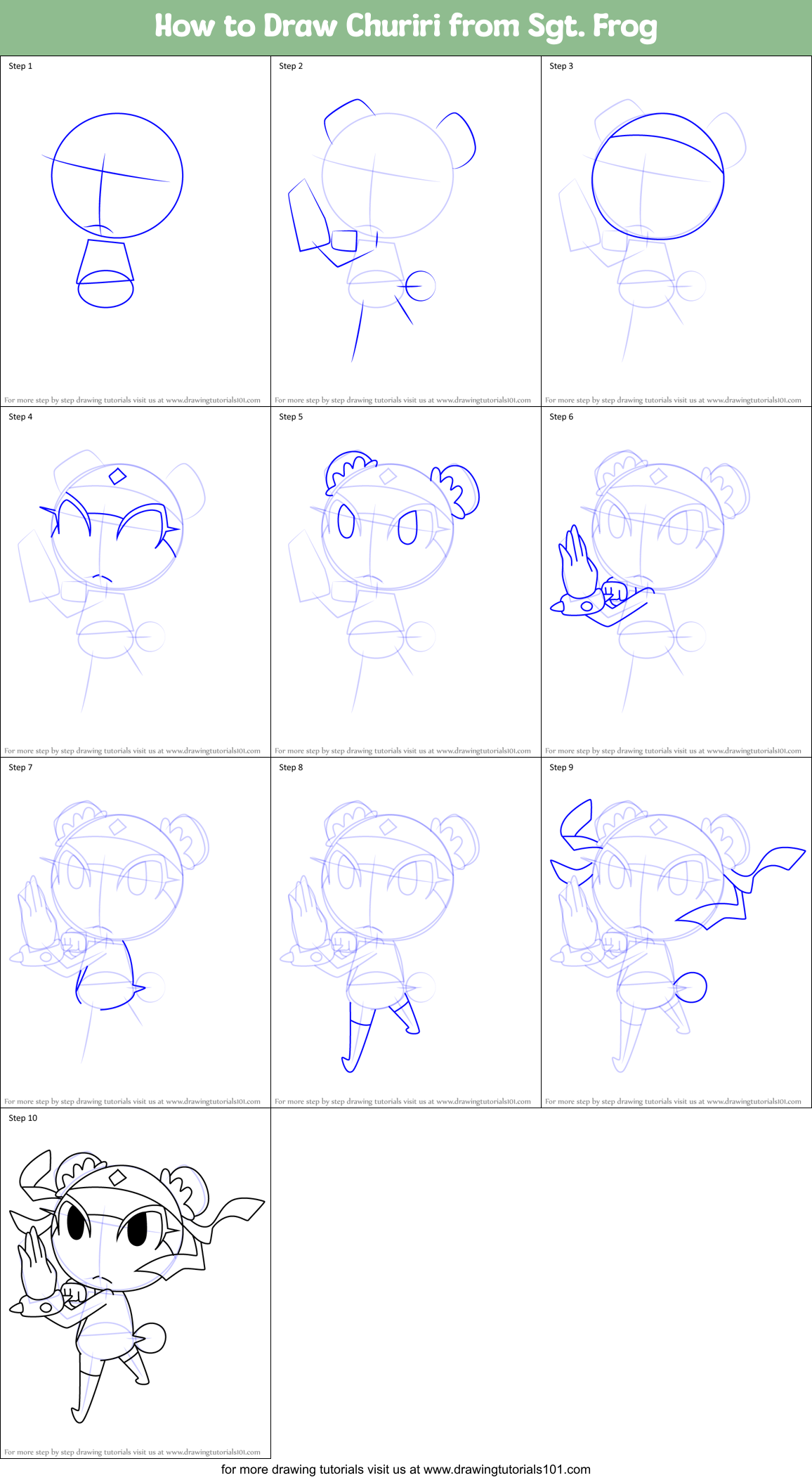 How to Draw Churiri from Sgt. Frog Printable Step by Step