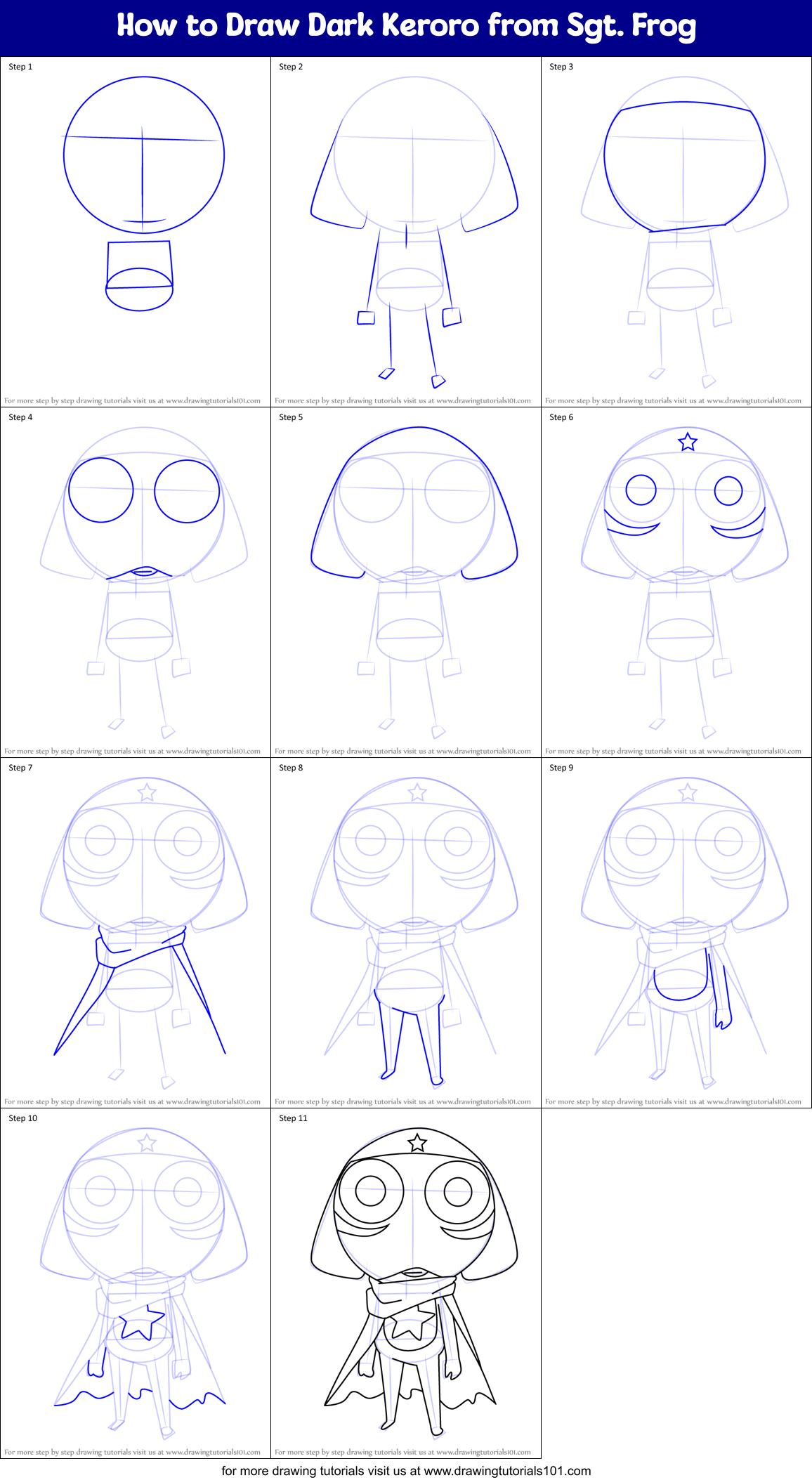 How to Draw Dark Keroro from Sgt. Frog Printable Step by Step