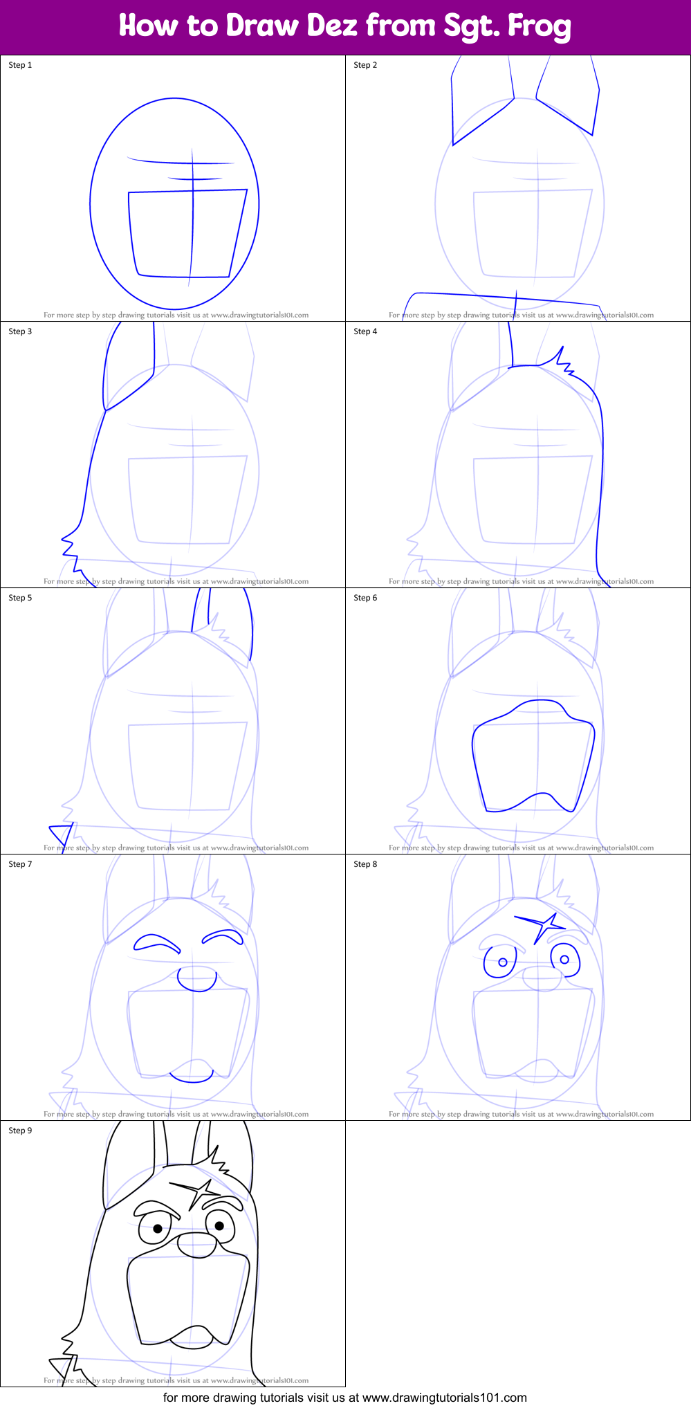 How to Draw Dez from Sgt. Frog Printable Step by Step