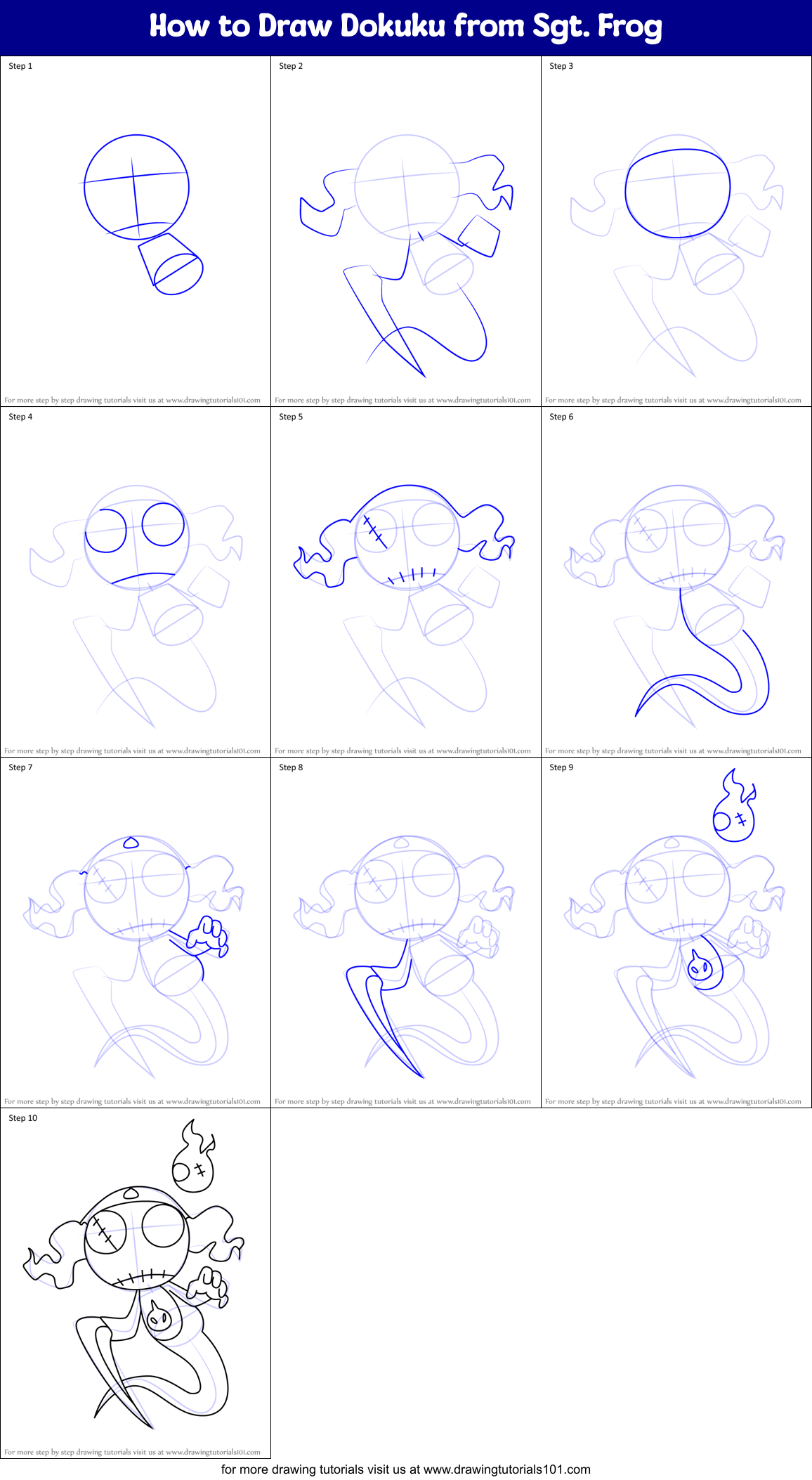How to Draw Dokuku from Sgt. Frog Printable Step by Step