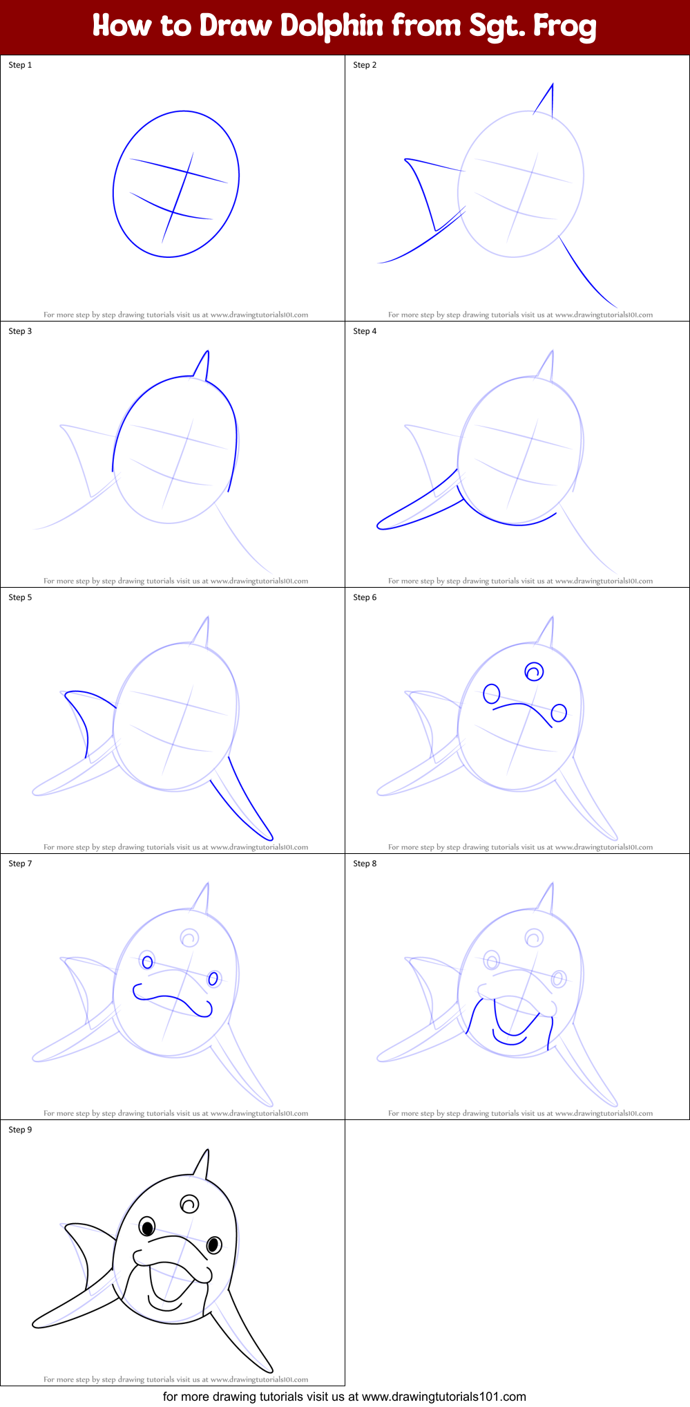 How to Draw Dolphin from Sgt. Frog Printable Step by Step