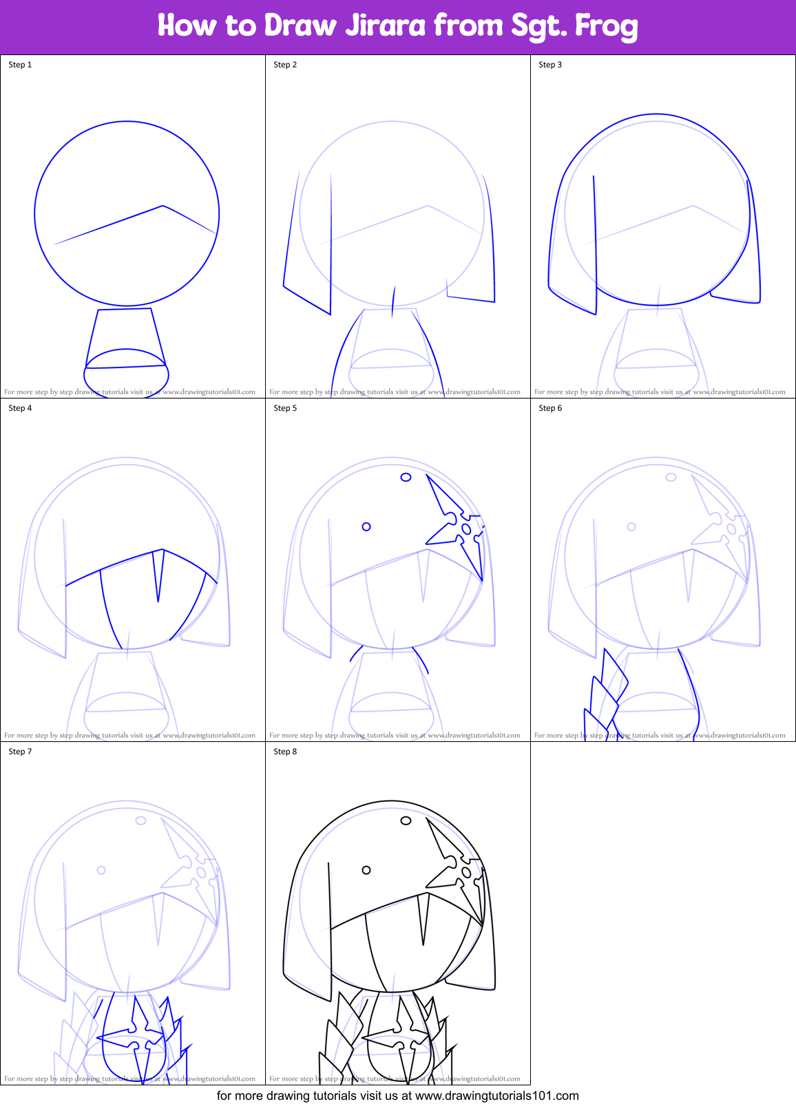 How to Draw Jirara from Sgt. Frog Printable Step by Step