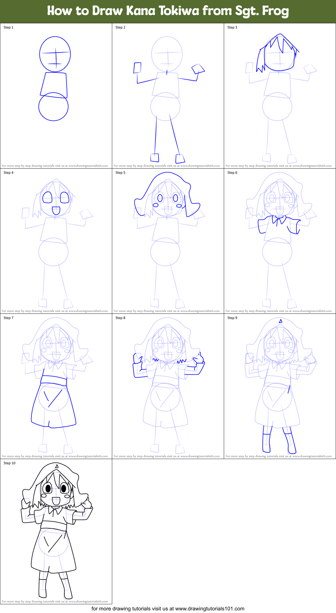 How to Draw Kana Tokiwa from Sgt. Frog Printable Step by Step