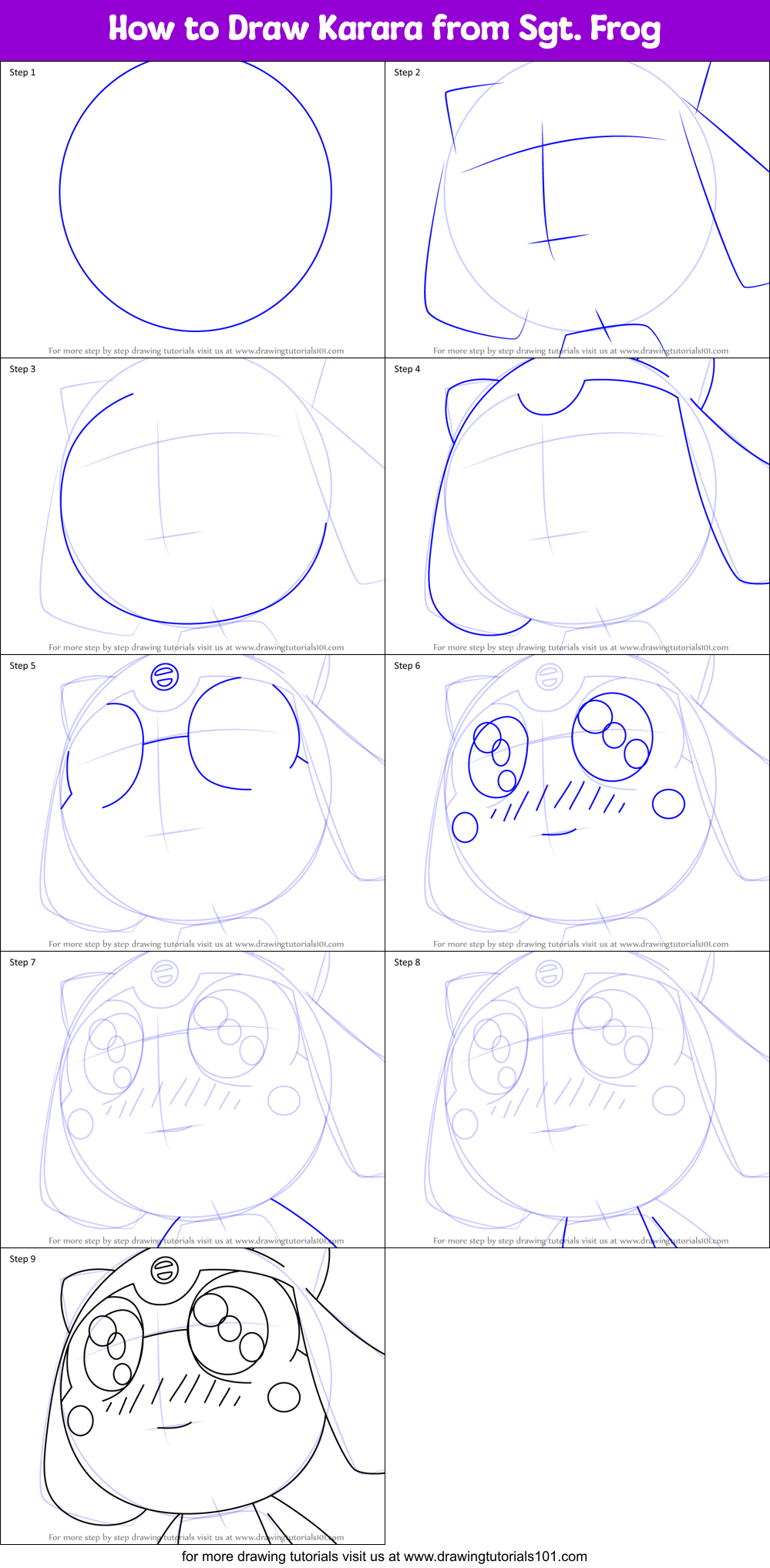 How to Draw Karara from Sgt. Frog Printable Step by Step