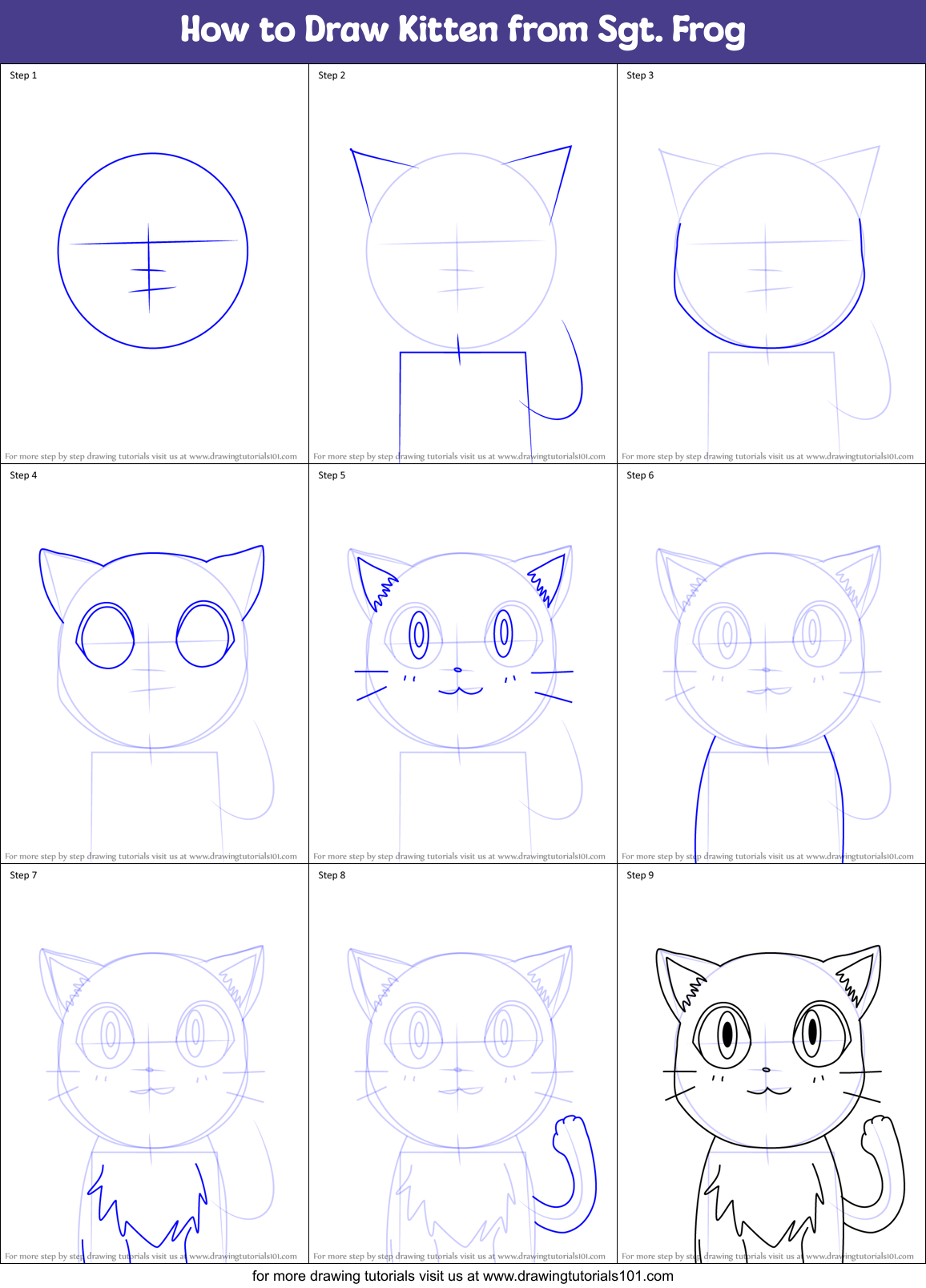 How to Draw Kitten from Sgt. Frog Printable Step by Step