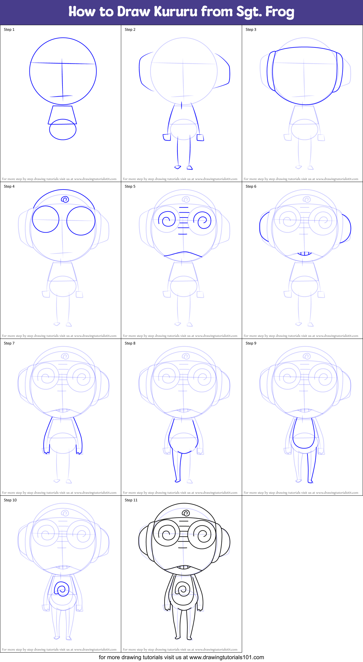 How to Draw Kururu from Sgt. Frog Printable Step by Step