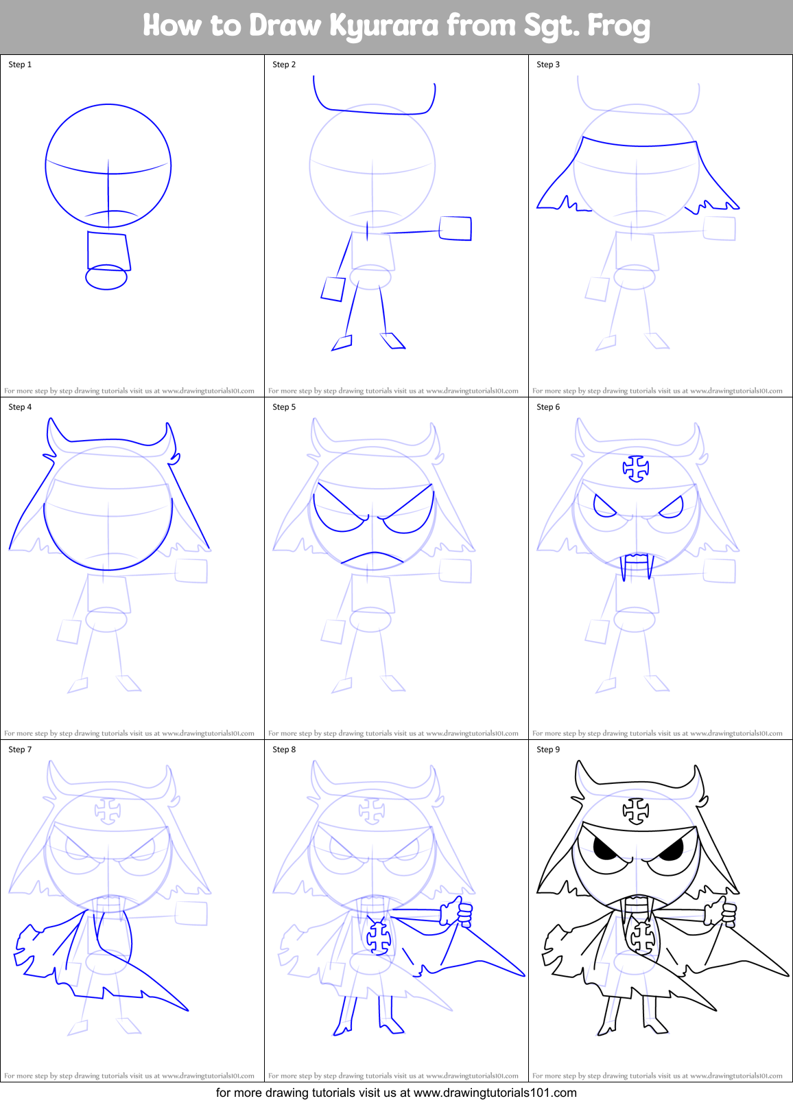 How to Draw Kyurara from Sgt. Frog Printable Step by Step
