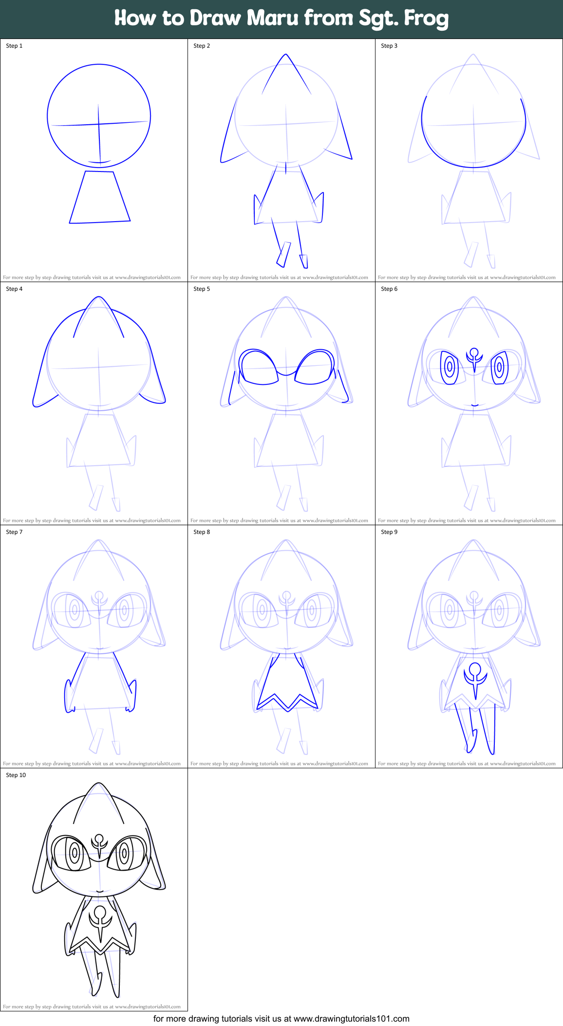 How to Draw Maru from Sgt. Frog Printable Step by Step