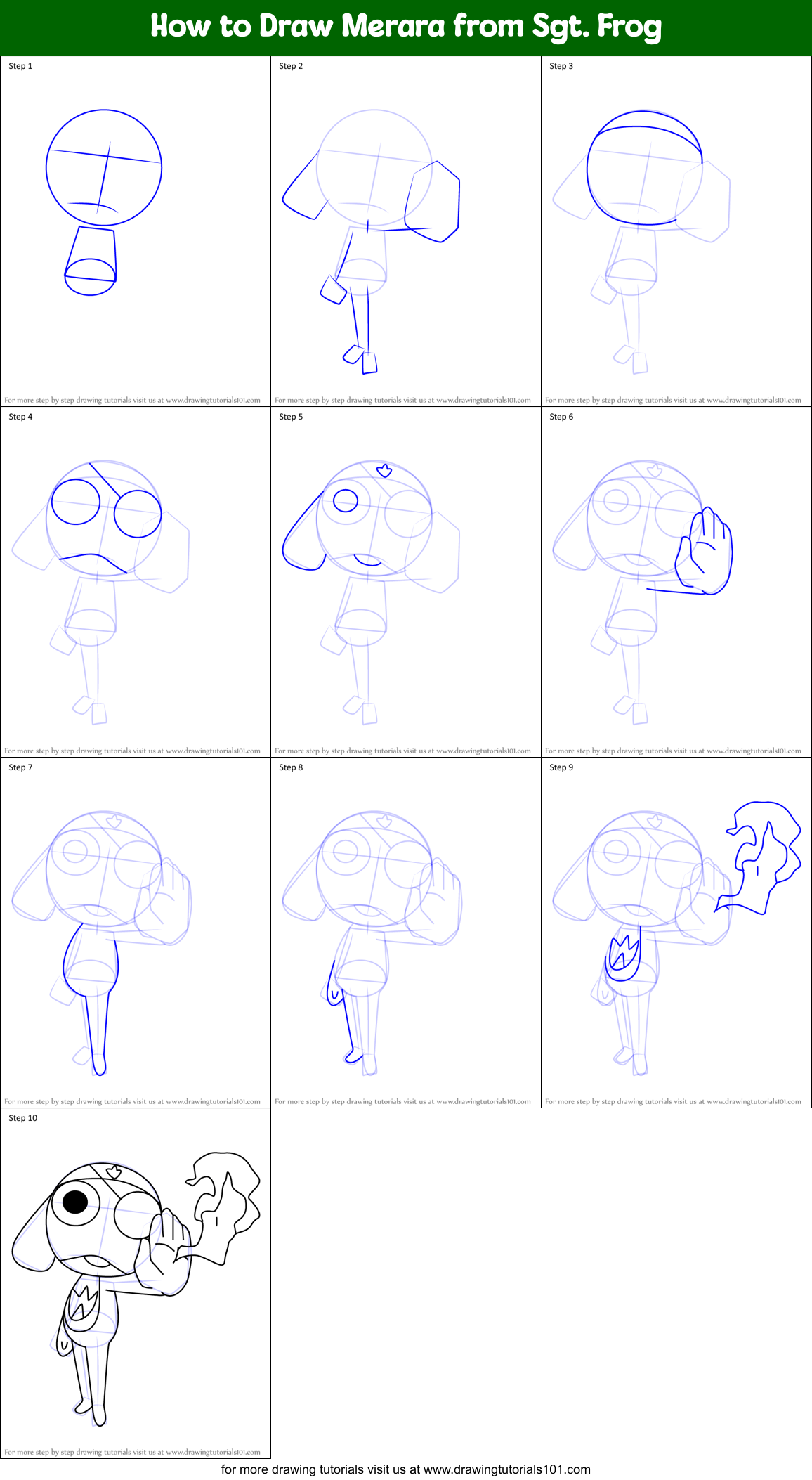 How to Draw Merara from Sgt. Frog Printable Step by Step