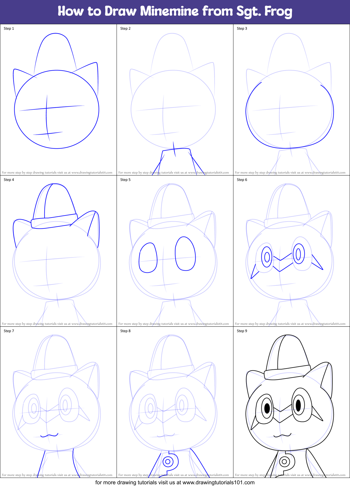 How to Draw Minemine from Sgt. Frog Printable Step by Step