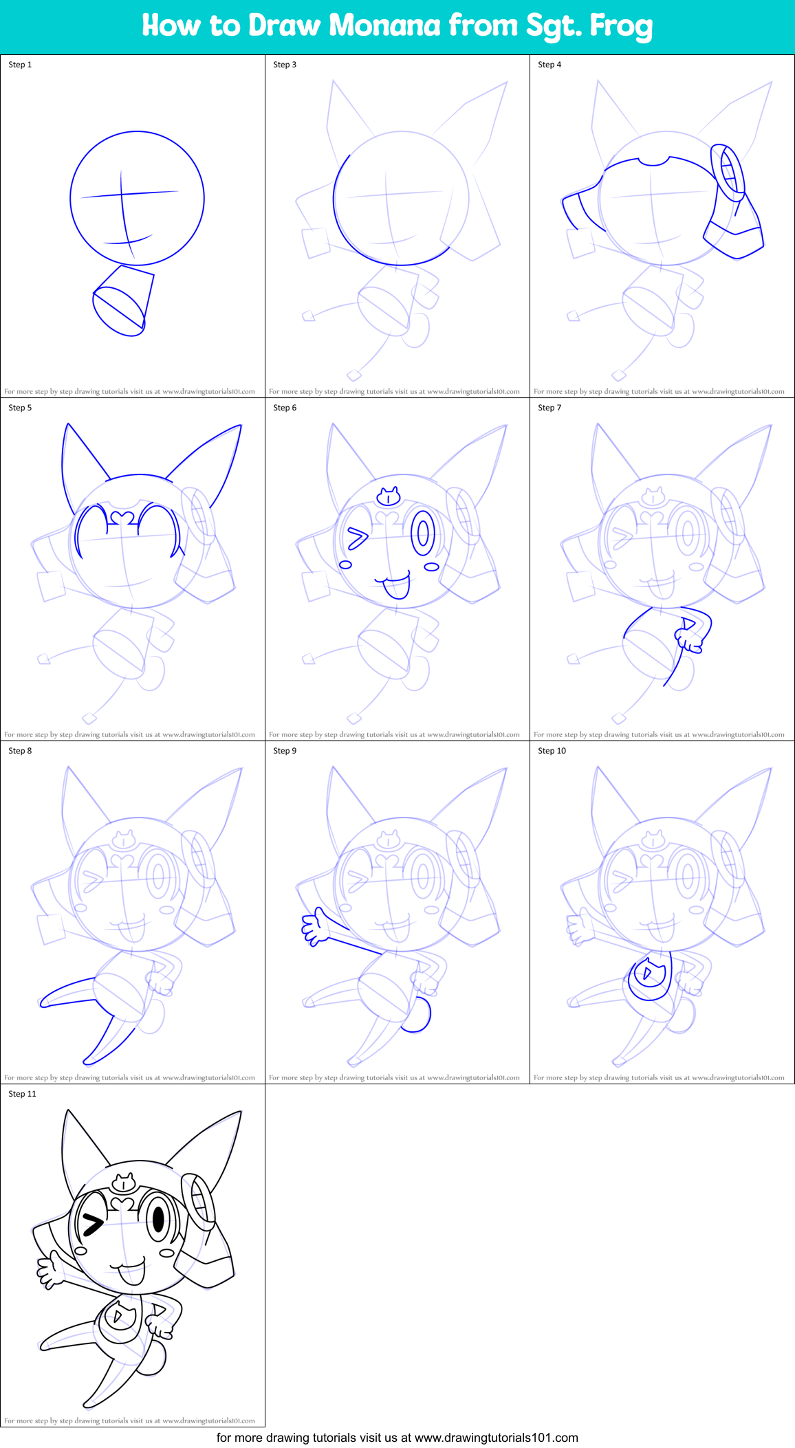 How to Draw Monana from Sgt. Frog Printable Step by Step