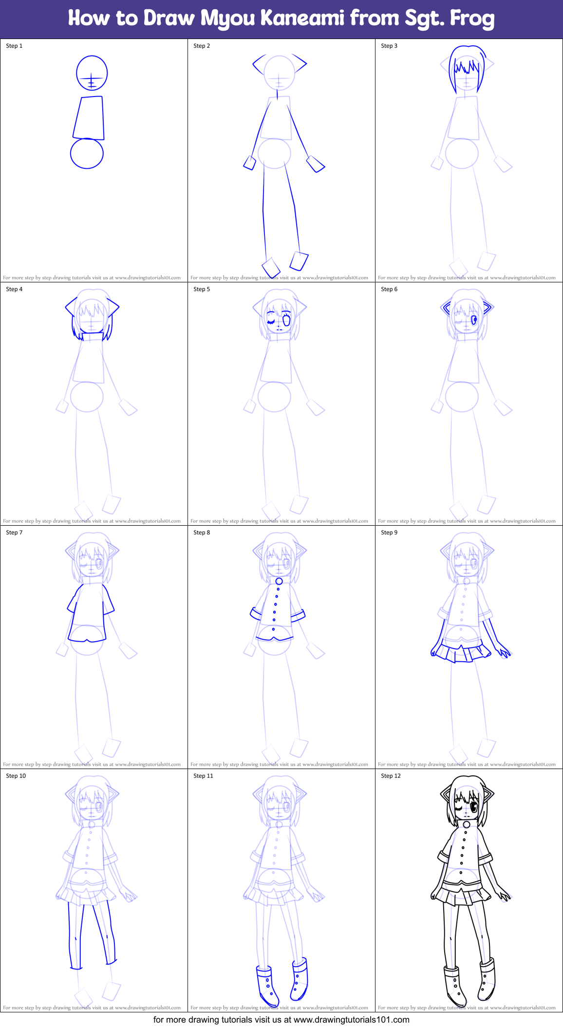 How to Draw Myou Kaneami from Sgt. Frog Printable Step by Step