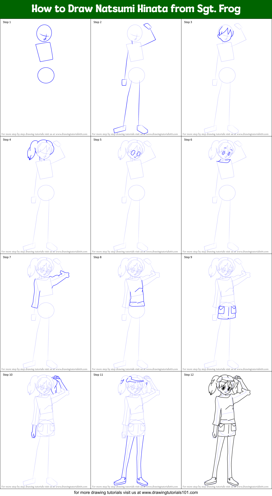 How to Draw Natsumi Hinata from Sgt. Frog Printable Step by Step
