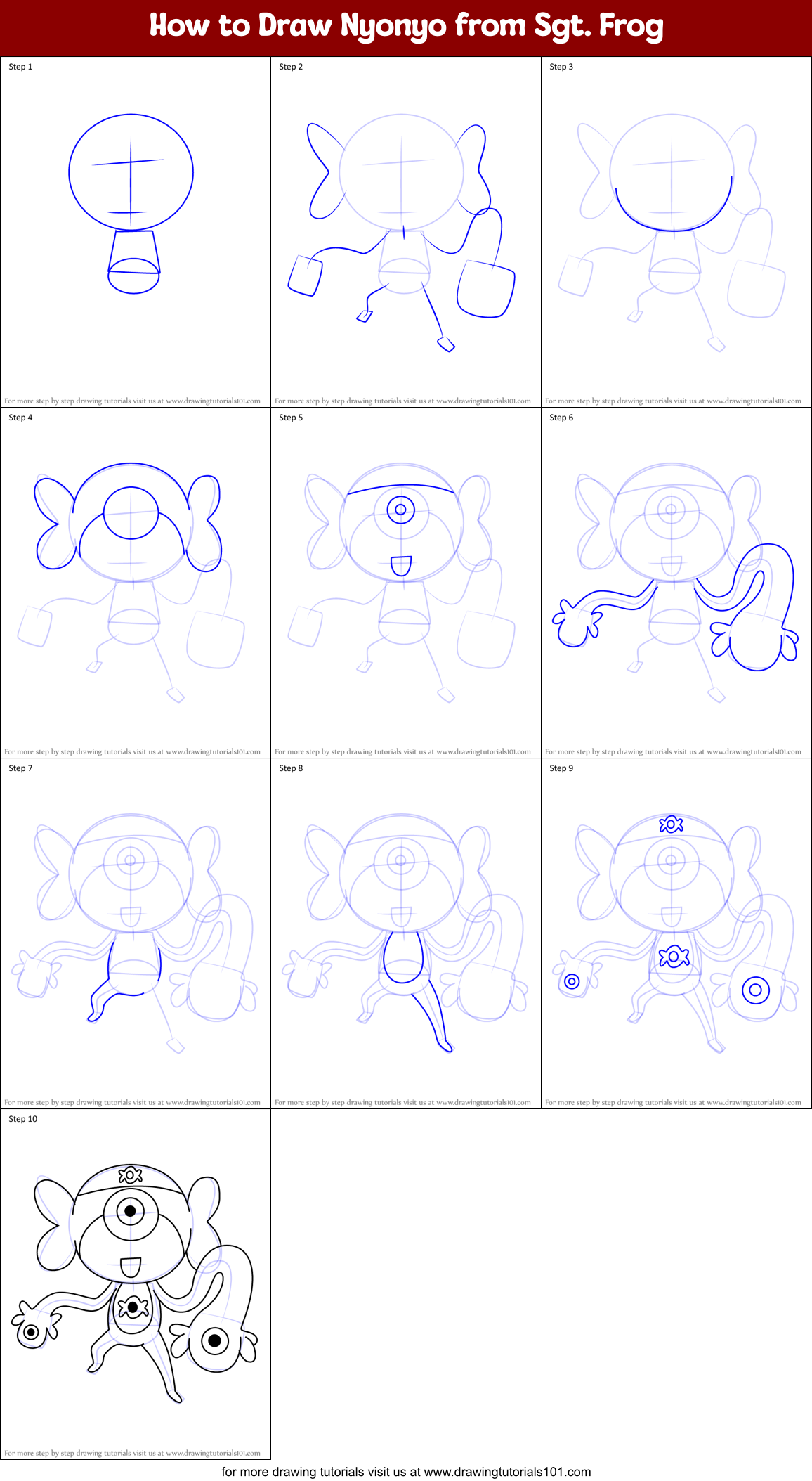 How to Draw Nyonyo from Sgt. Frog Printable Step by Step